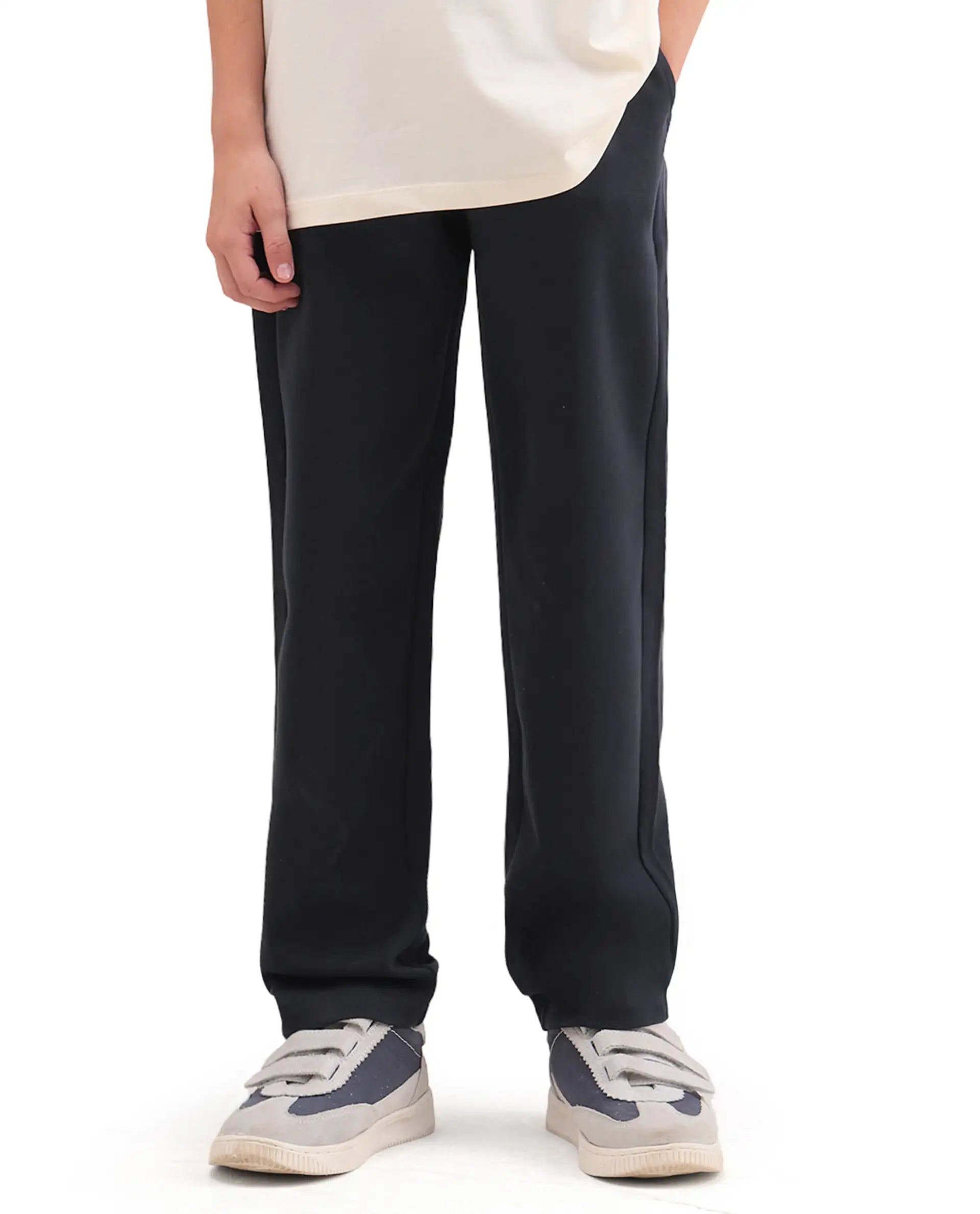 Rare Ones Kids Cory Navy Cotton Blend Fabric Drawstring Closure Straight Fit Track Pant