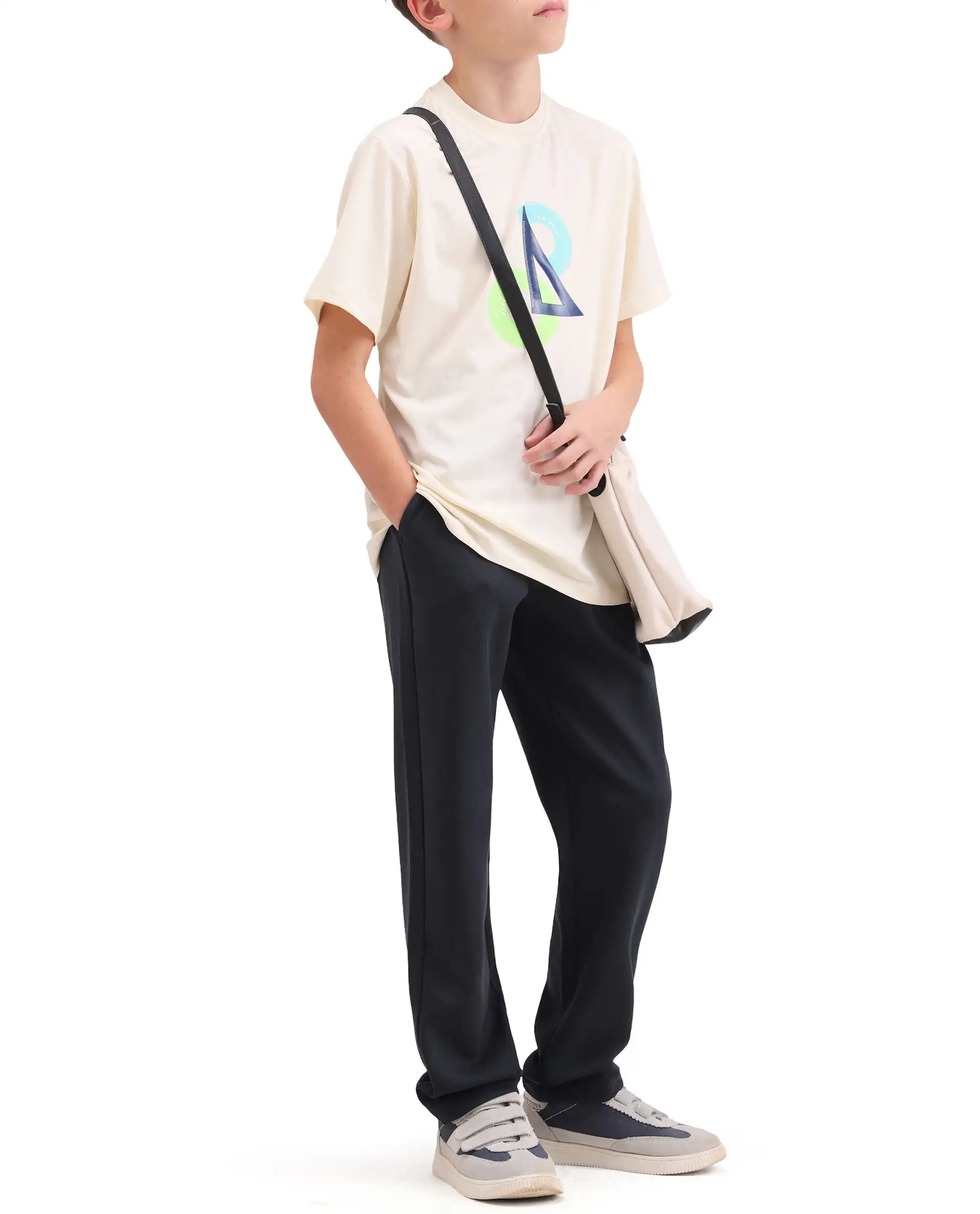 Rare Ones Kids Cory Navy Cotton Blend Fabric Drawstring Closure Straight Fit Track Pant