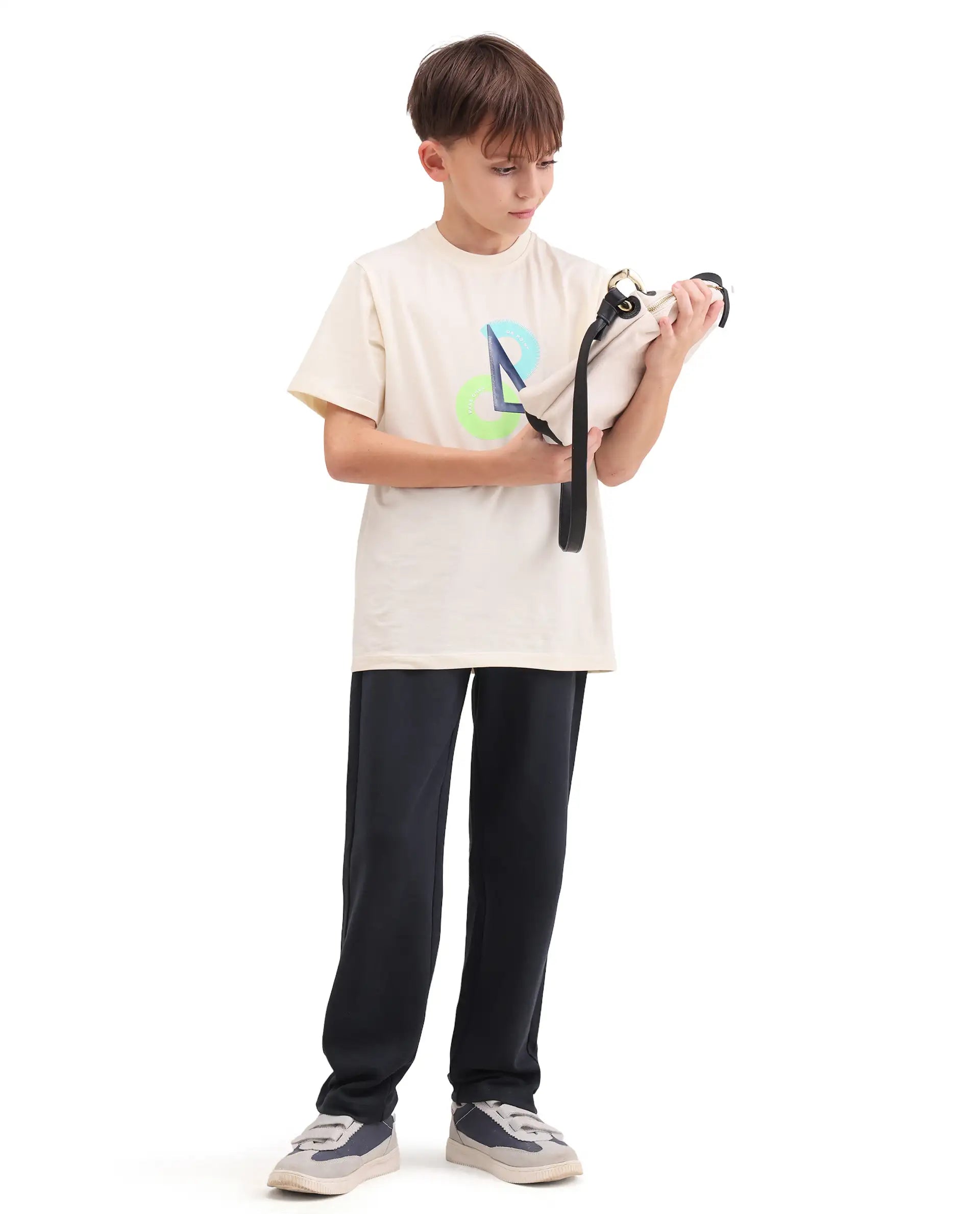 Rare Ones Kids Cory Navy Cotton Blend Fabric Drawstring Closure Straight Fit Track Pant