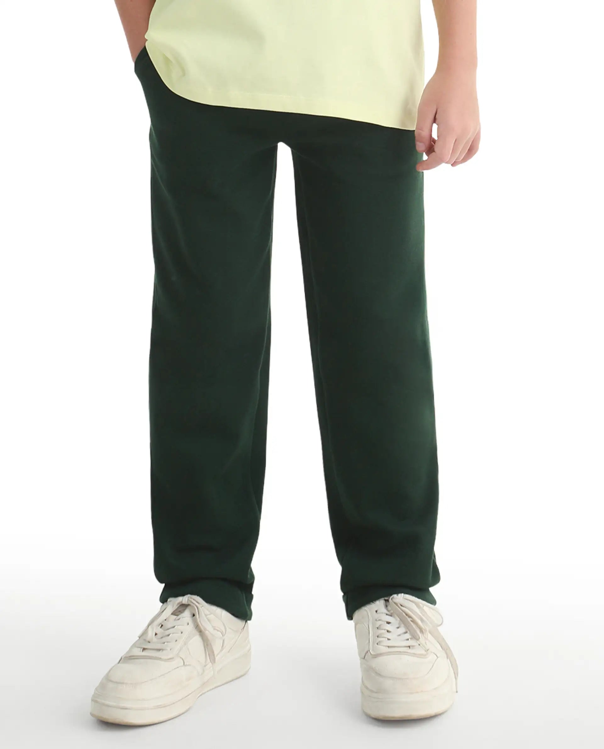 Rare Ones Kids Lofi Dark Green Cotton Fabric Button And Zipper Closure Straight Fit Trouser