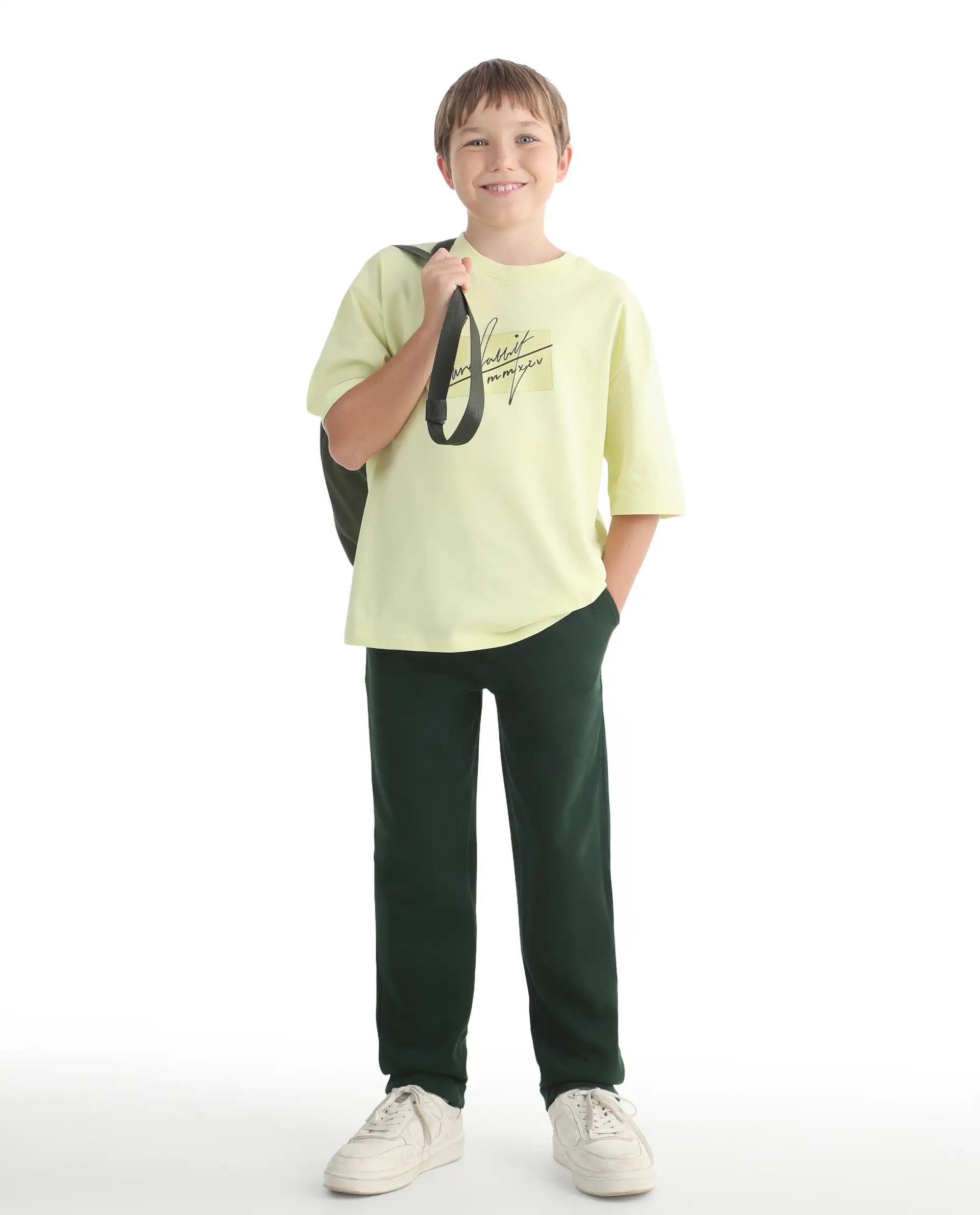 Rare Ones Kids Lofi Dark Green Cotton Fabric Button And Zipper Closure Straight Fit Trouser