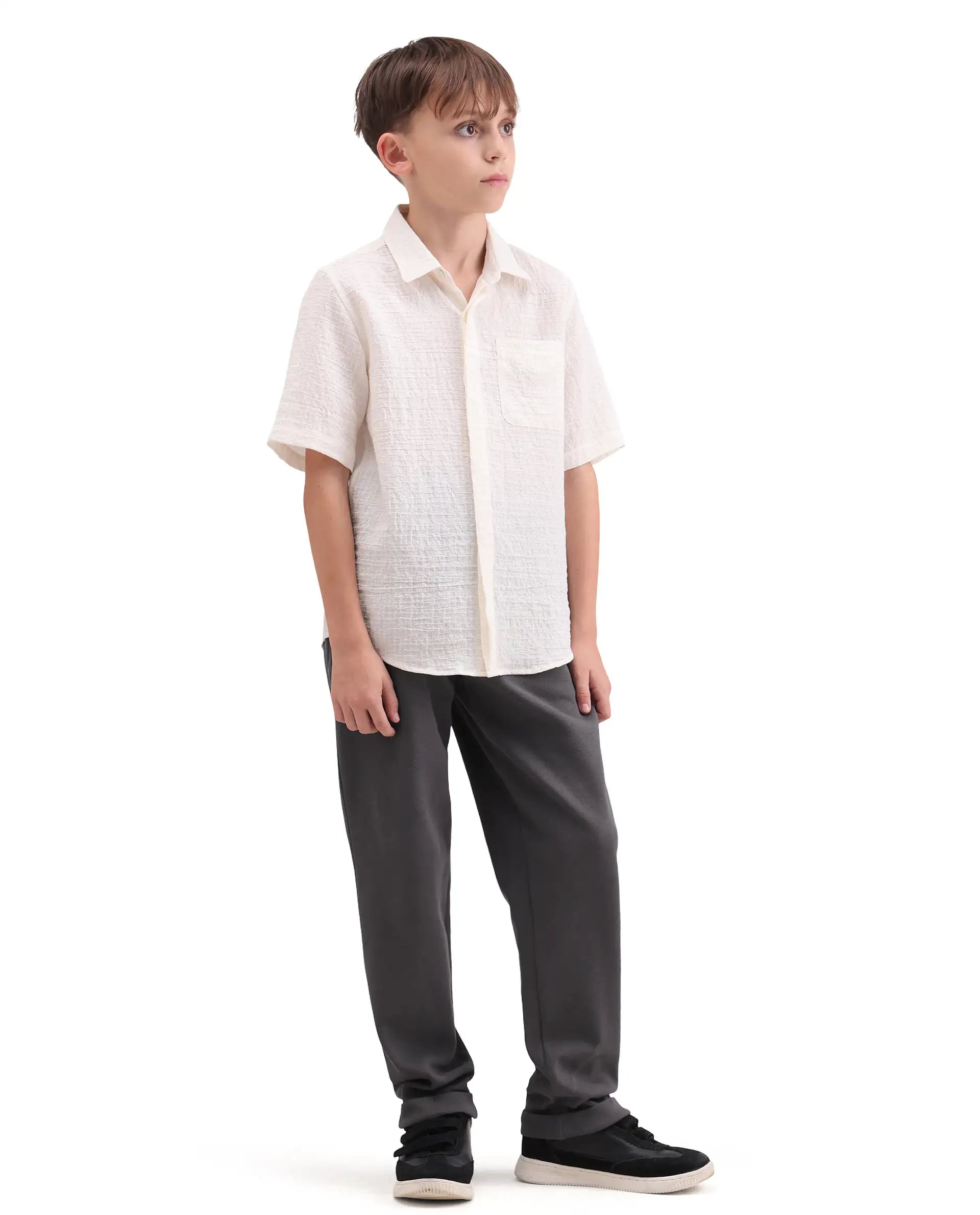 Rare Ones Kids Lofi Grey Cotton Fabric Button And Zipper Closure Straight Fit Trouser