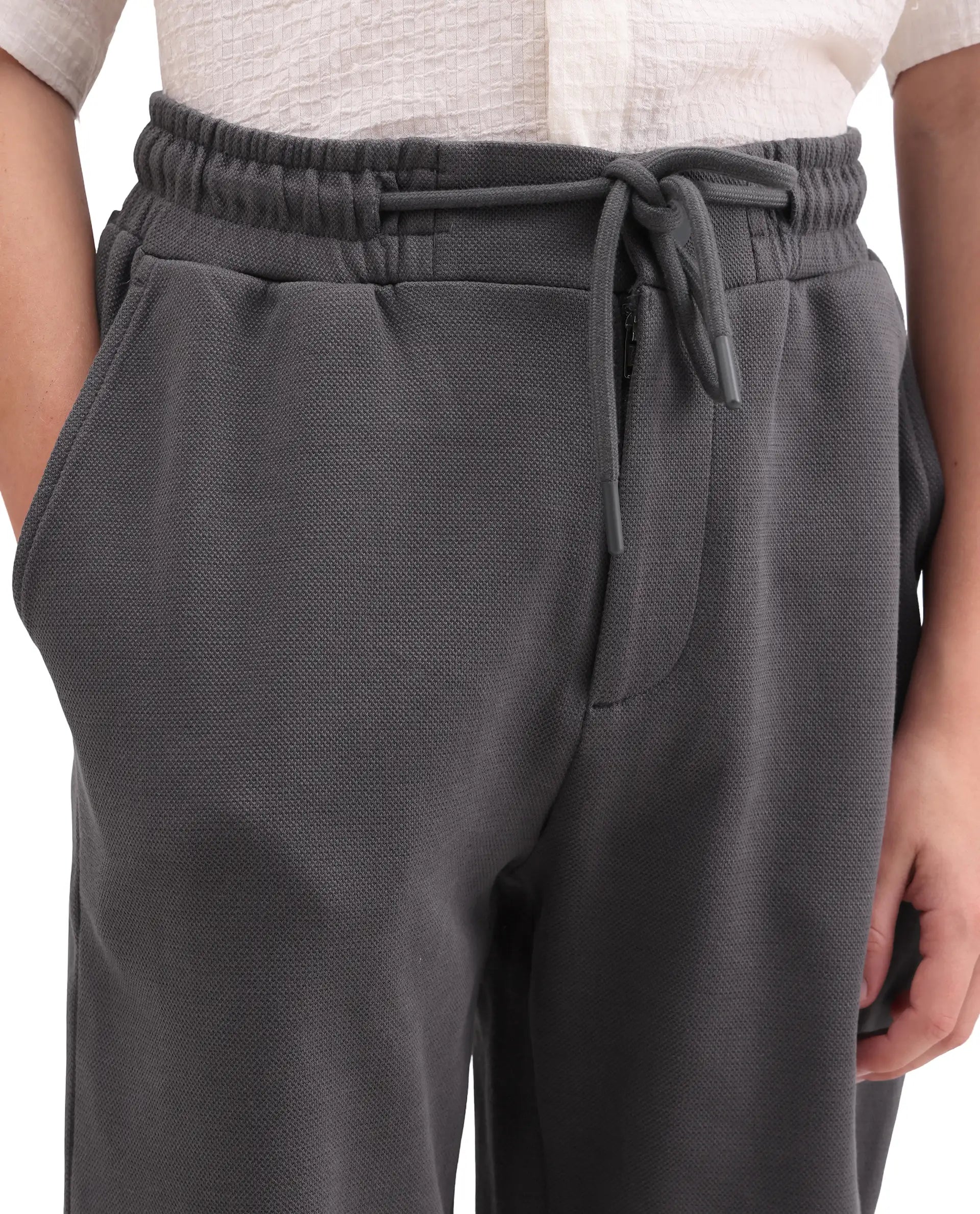 Rare Ones Kids Lofi Grey Cotton Fabric Button And Zipper Closure Straight Fit Trouser
