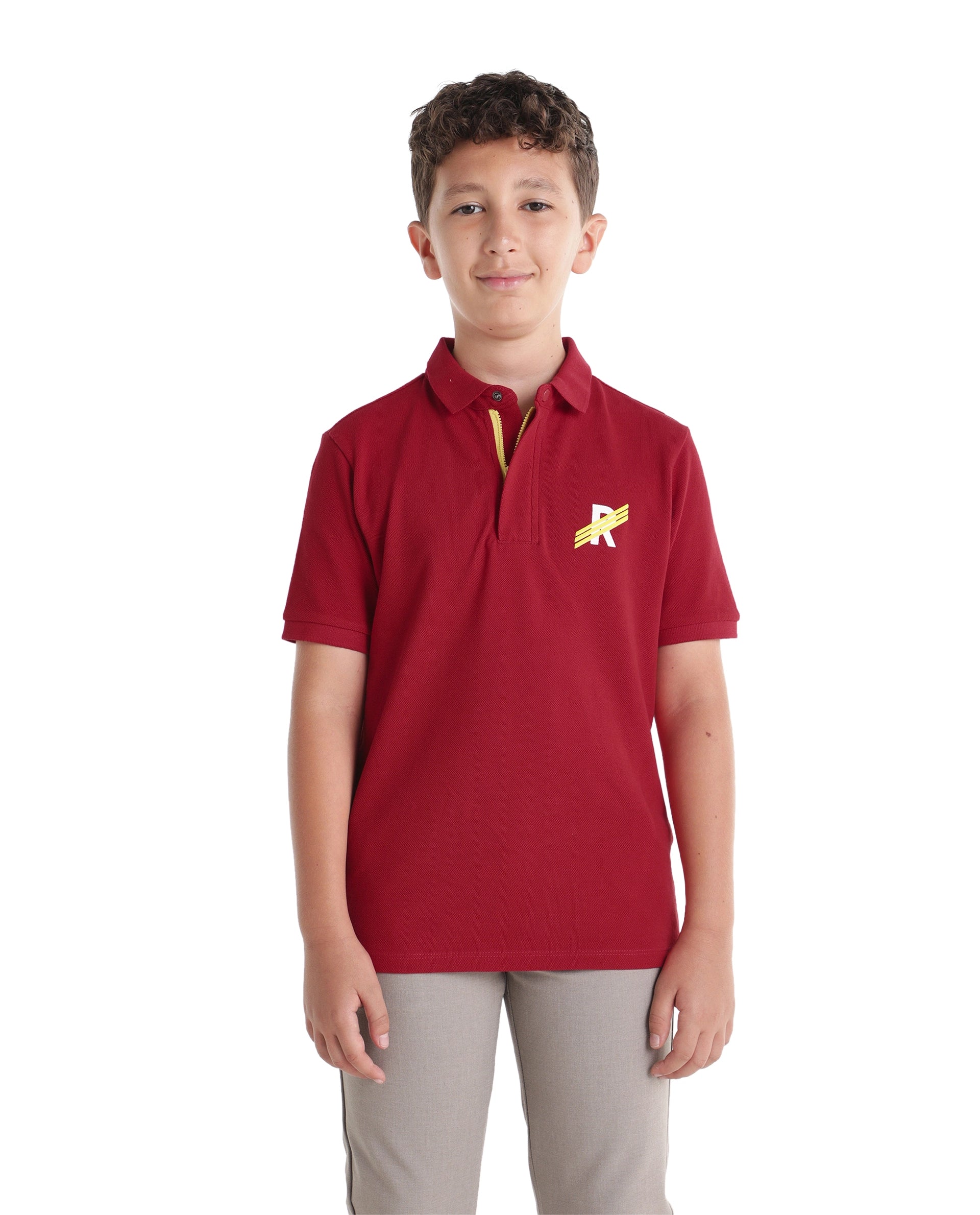 Rare Ones Kids Palmi Red Cotton Fabric Button Closure Regular Fit Polo