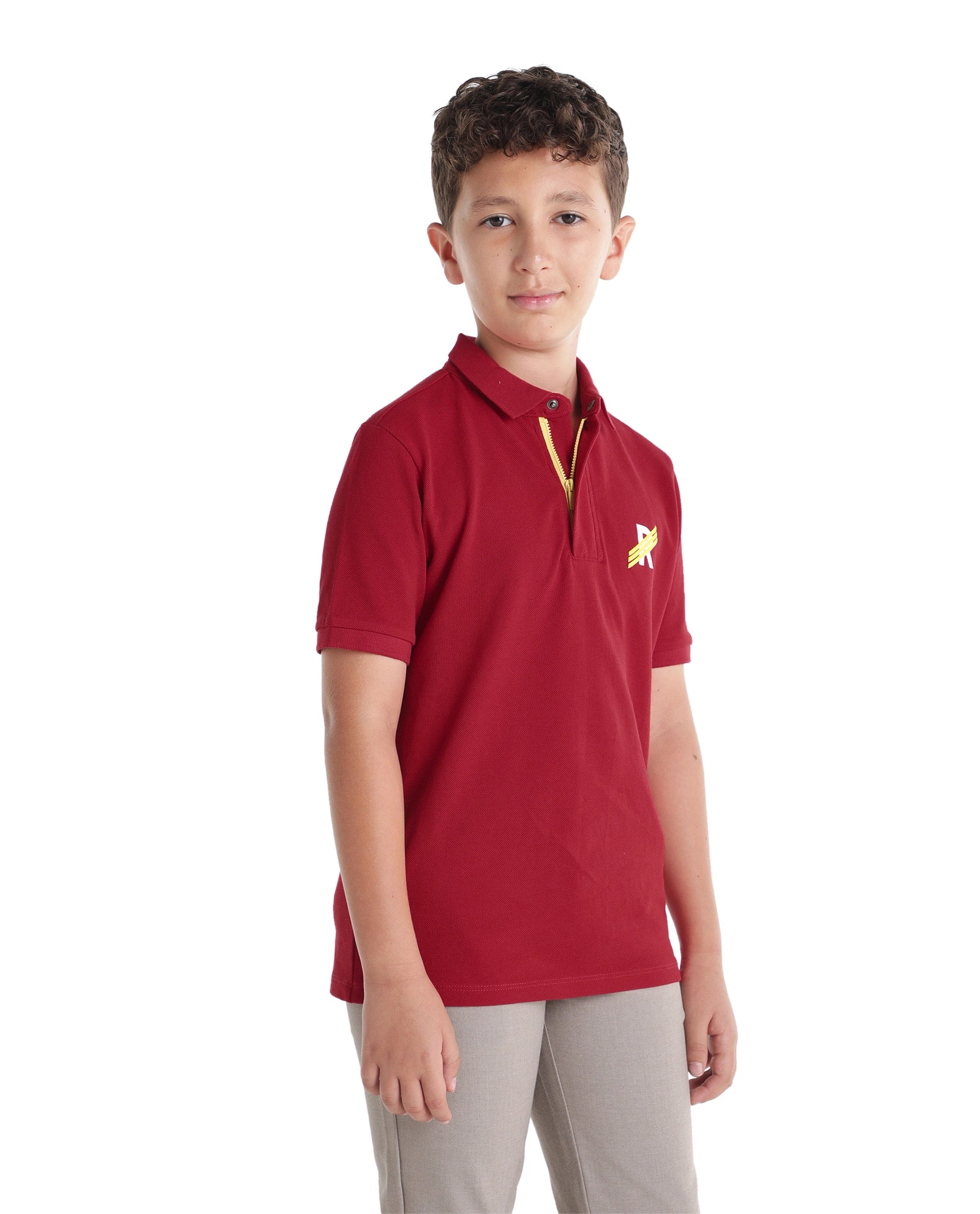 Rare Ones Kids Palmi Red Cotton Fabric Button Closure Regular Fit Polo