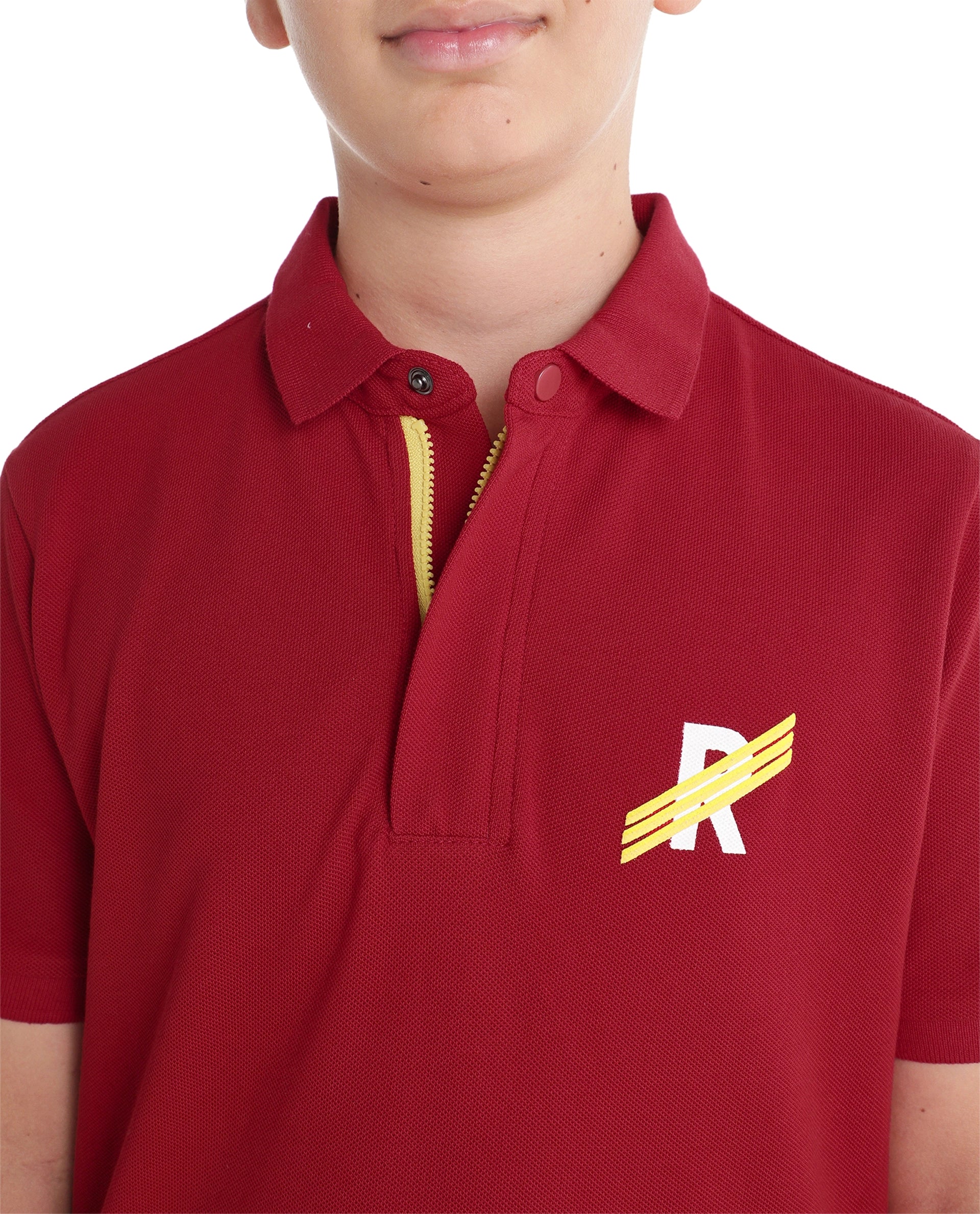 Rare Ones Kids Palmi Red Cotton Fabric Button Closure Regular Fit Polo