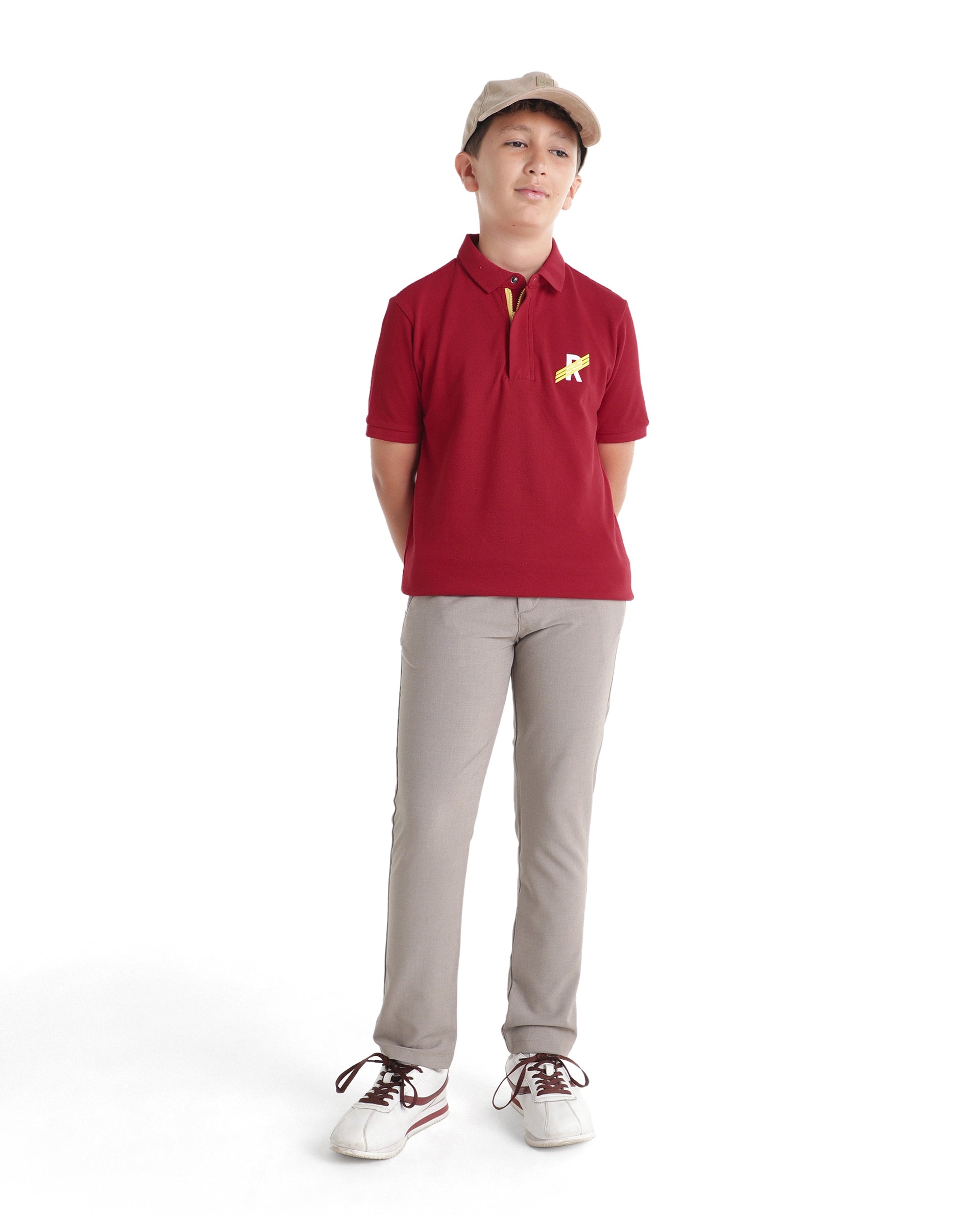 Rare Ones Kids Palmi Red Cotton Fabric Button Closure Regular Fit Polo