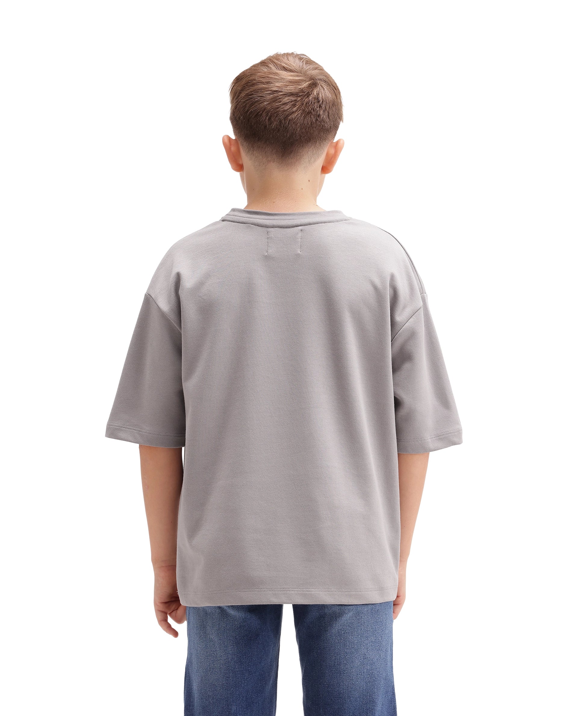 Rare Ones Kids Lero Light Grey Cotton Blend Fabric Pull-On Closure Oversized Fit T-Shirt
