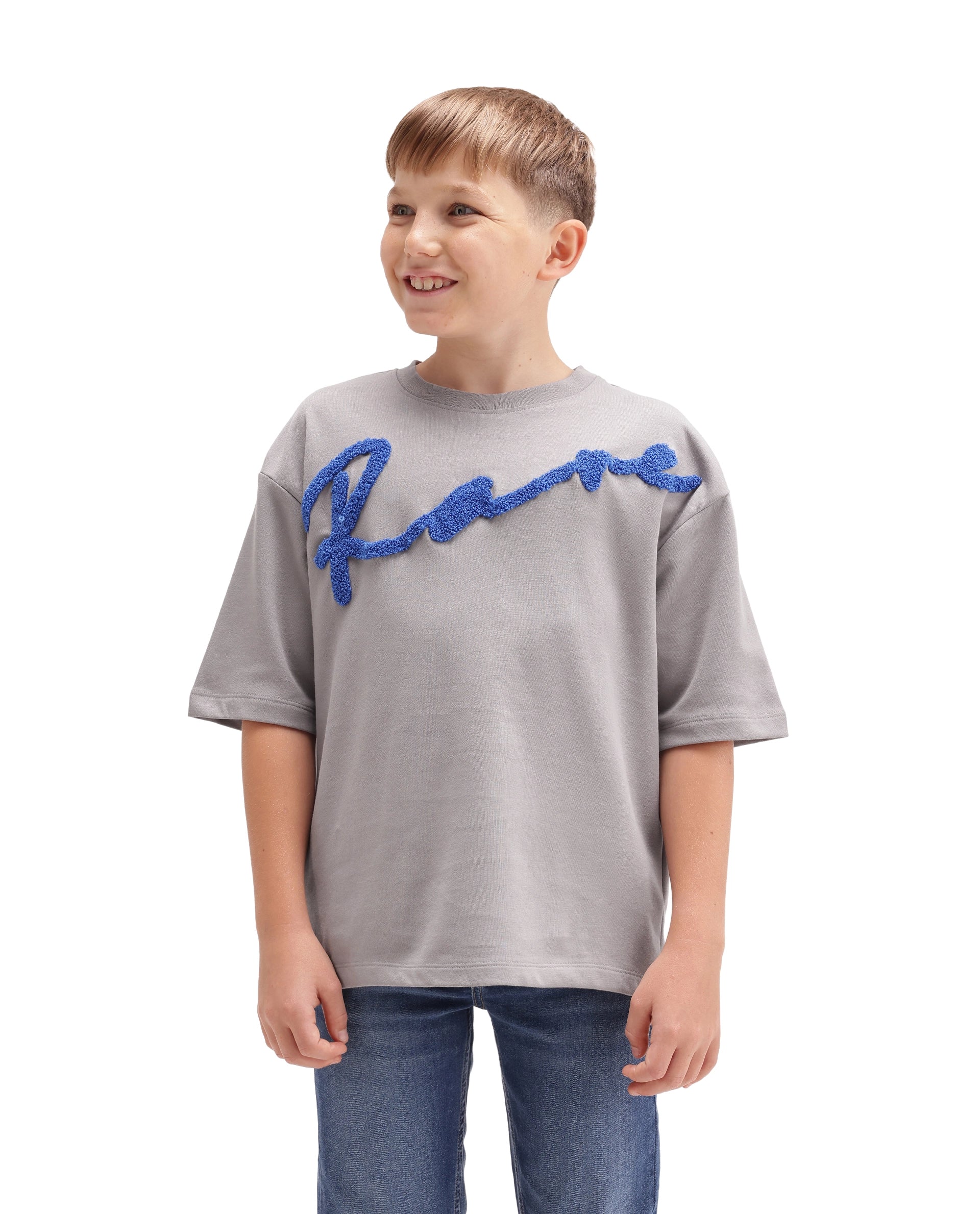 Rare Ones Kids Lero Light Grey Cotton Blend Fabric Pull-On Closure Oversized Fit T-Shirt