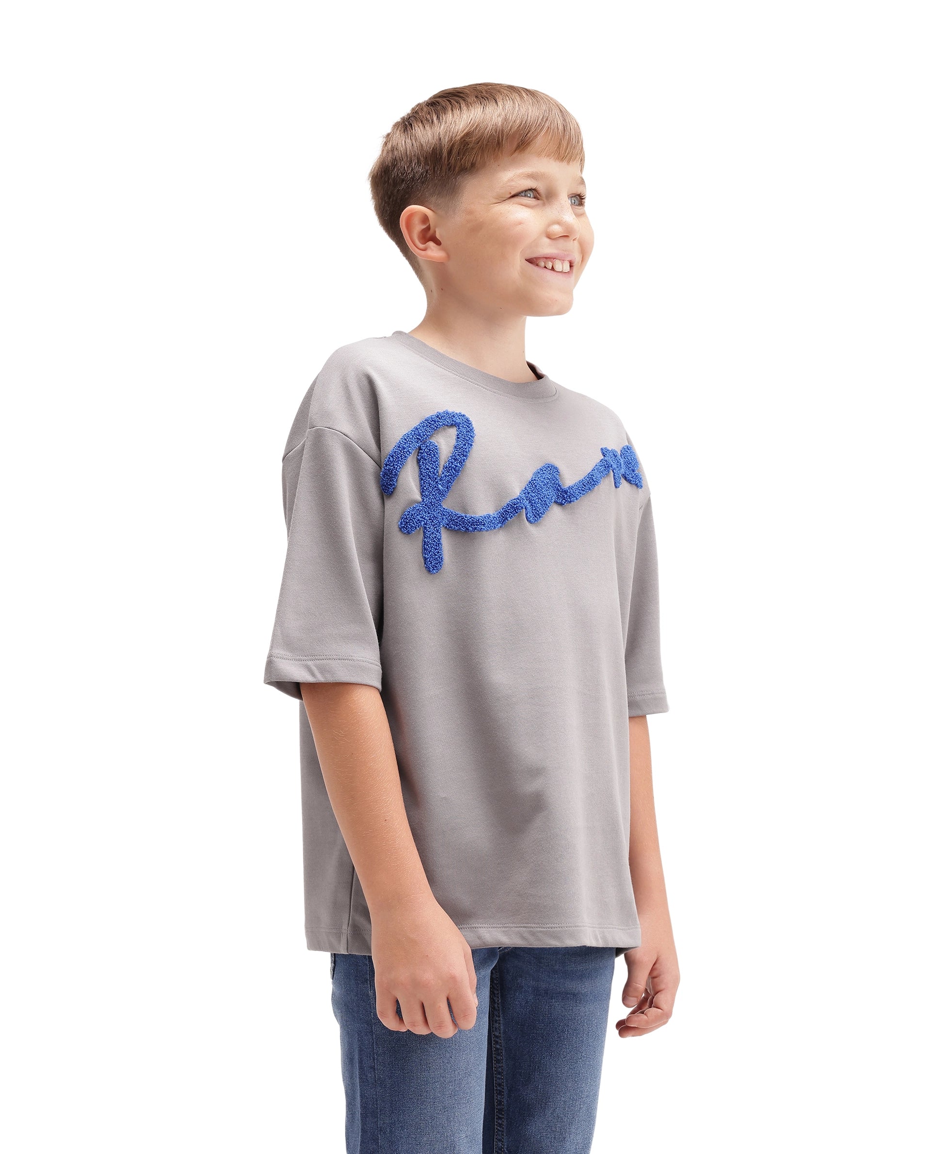 Rare Ones Kids Lero Light Grey Cotton Blend Fabric Pull-On Closure Oversized Fit T-Shirt