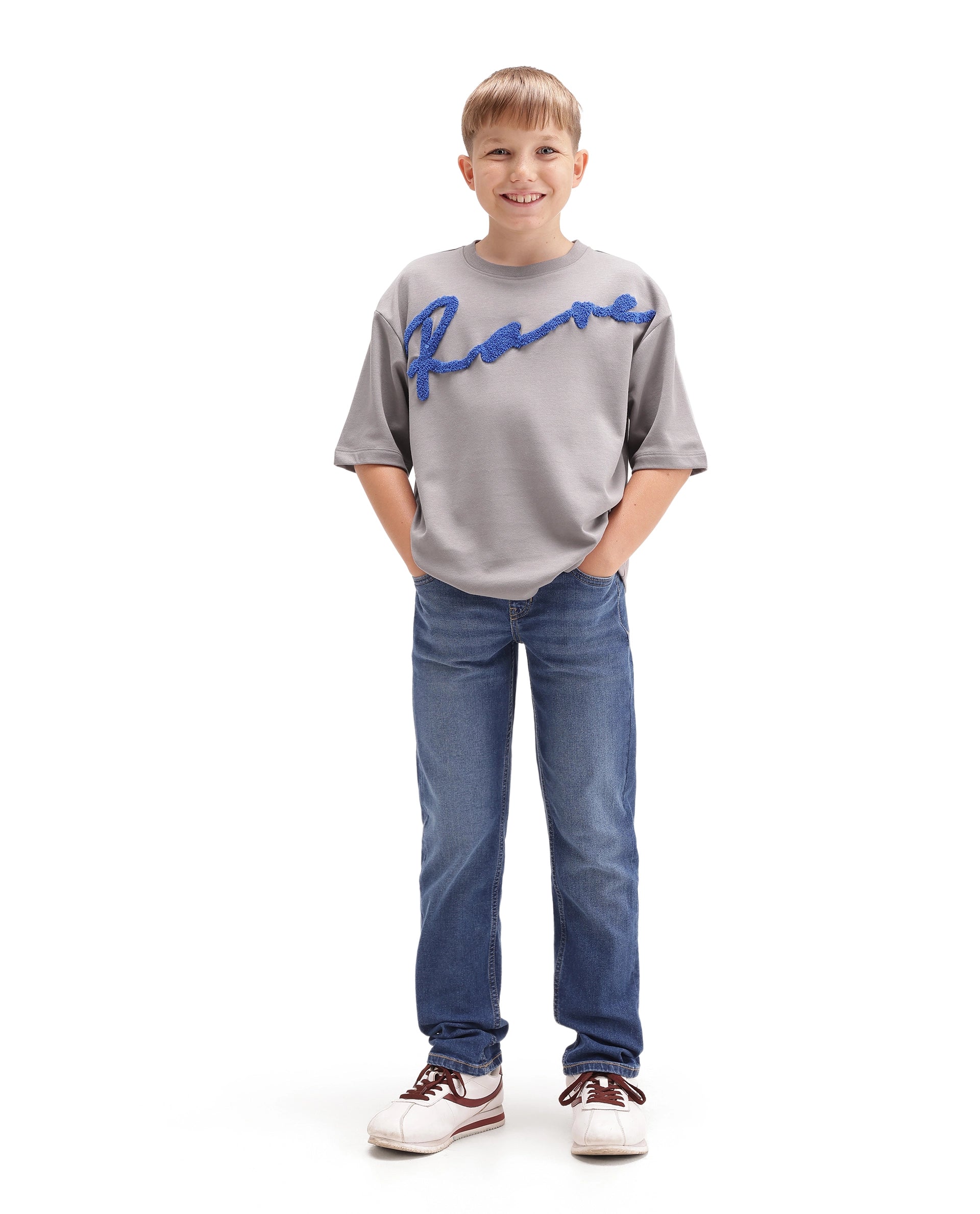 Rare Ones Kids Lero Light Grey Cotton Blend Fabric Pull-On Closure Oversized Fit T-Shirt