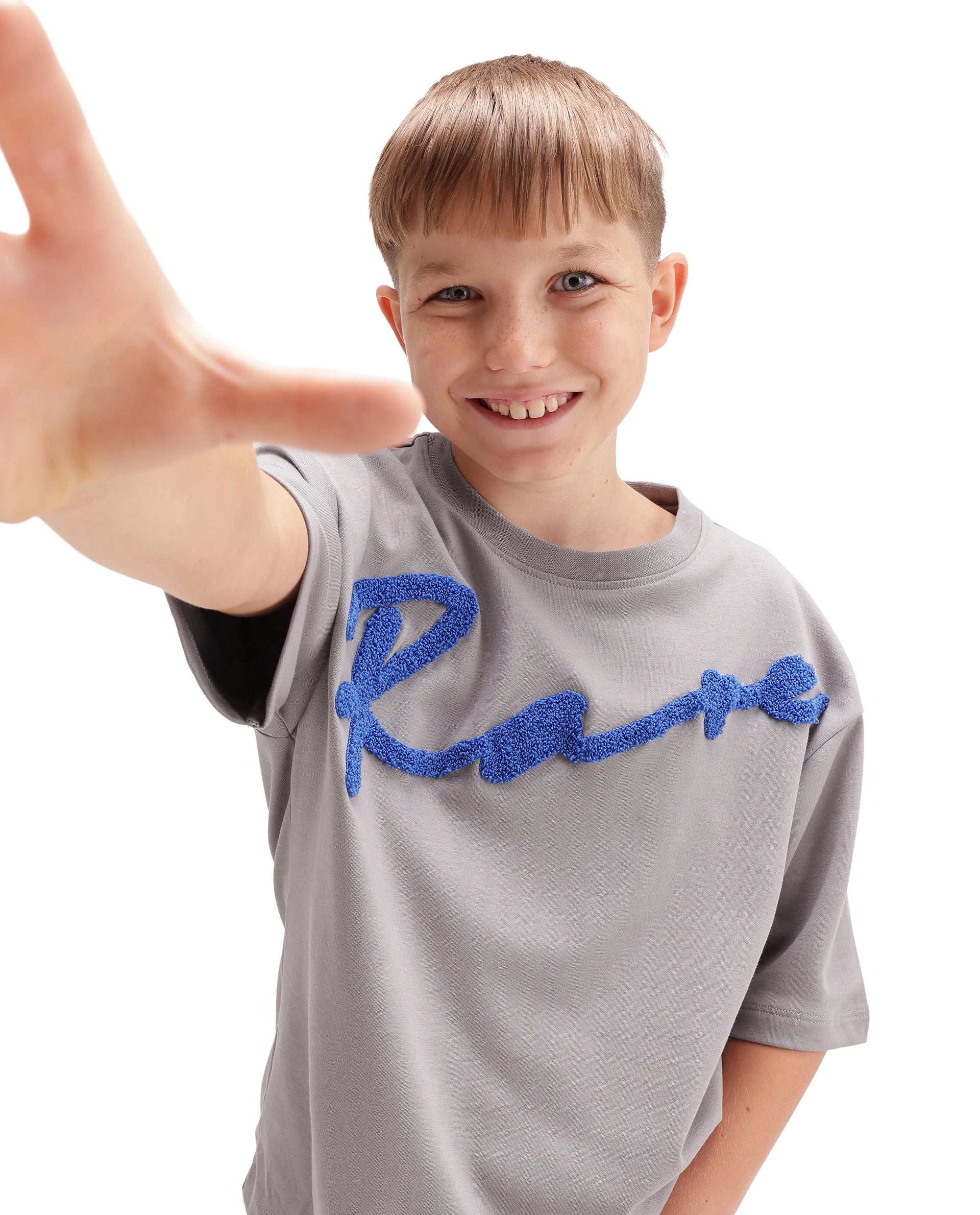 Rare Ones Kids Lero Light Grey Cotton Blend Fabric Pull-On Closure Oversized Fit T-Shirt