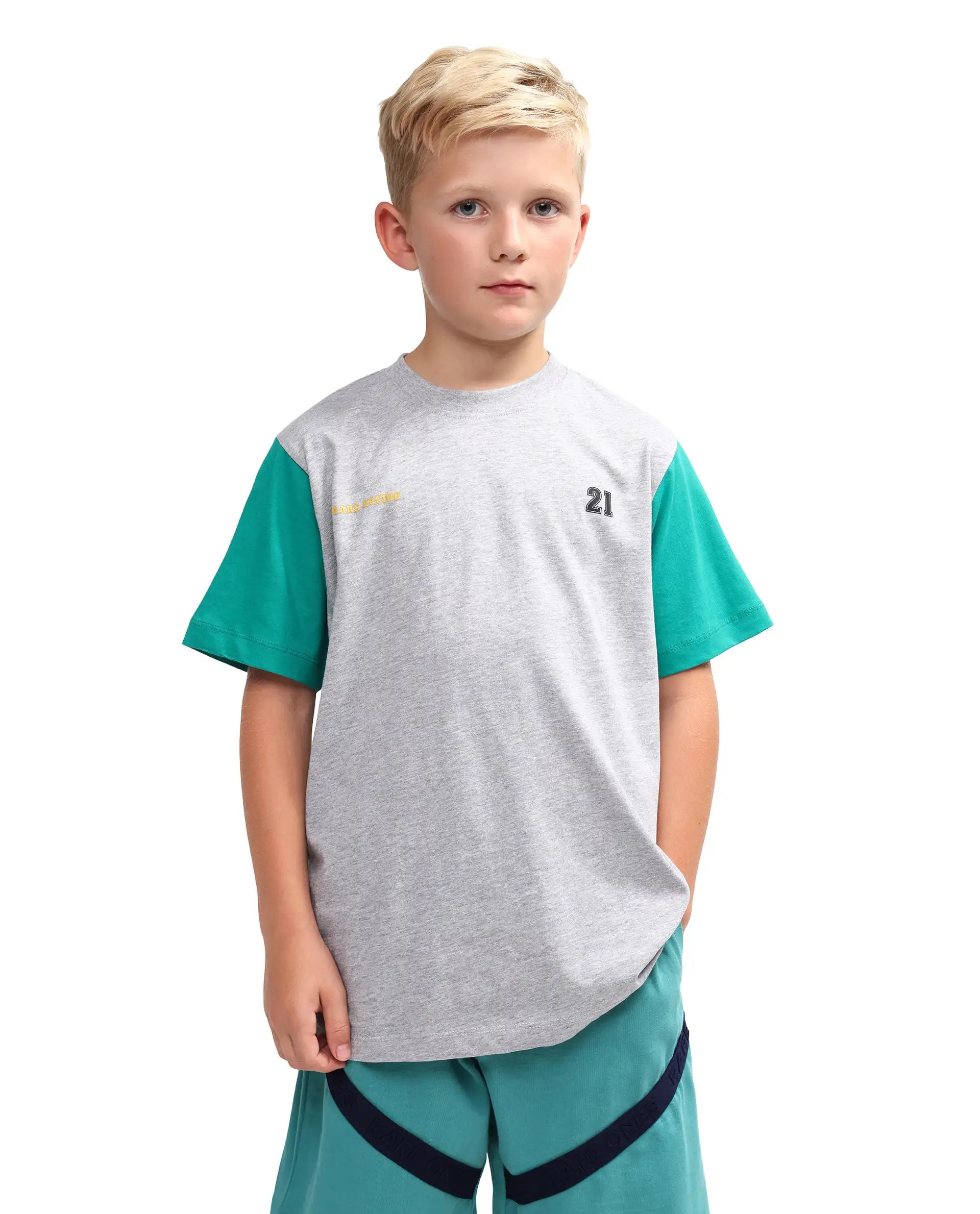 Rare Ones Kids Clerc Melange Grey Cotton Blend Fabric Pull-On Closure Regular Fit T-Shirt