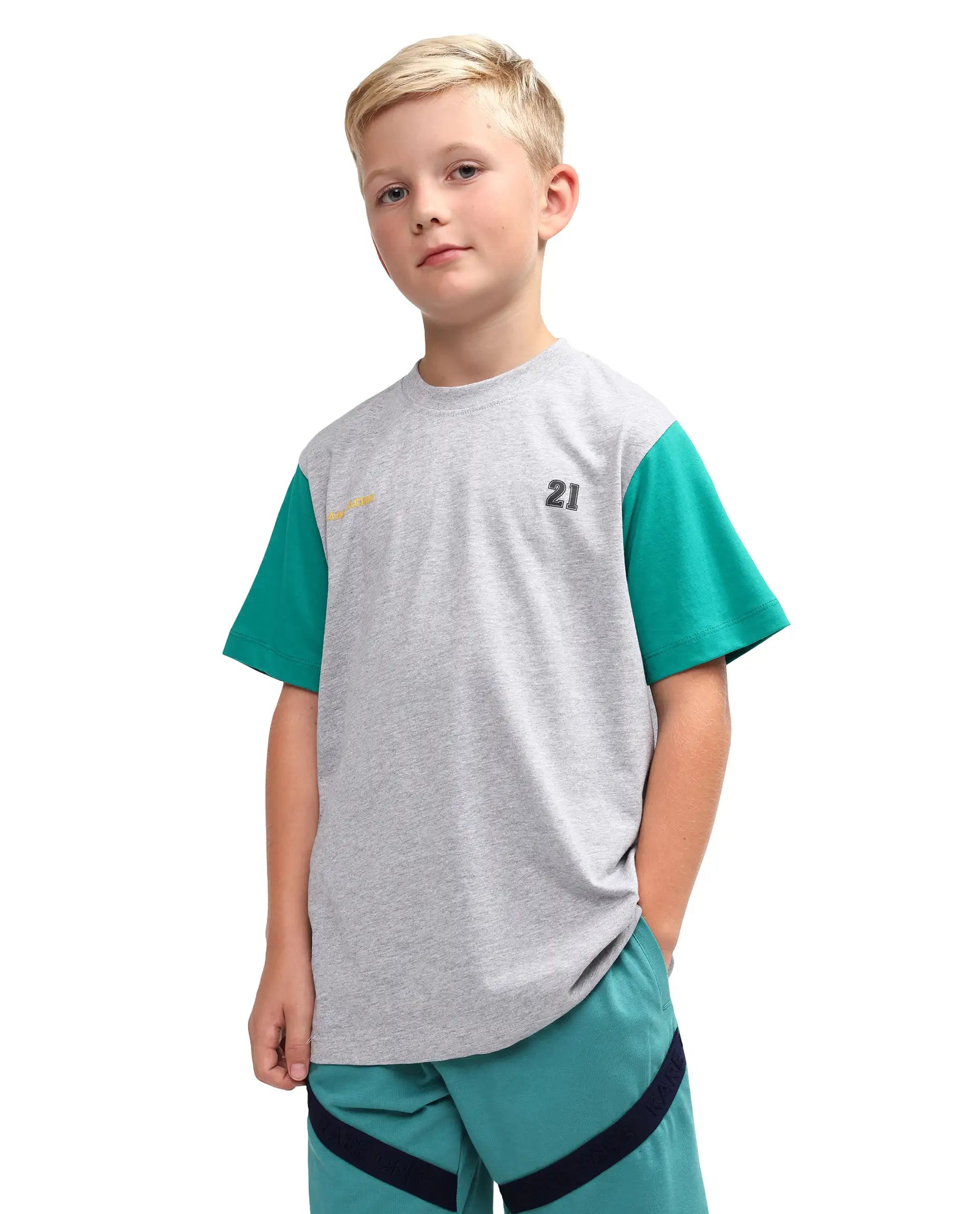 Rare Ones Kids Clerc Melange Grey Cotton Blend Fabric Pull-On Closure Regular Fit T-Shirt