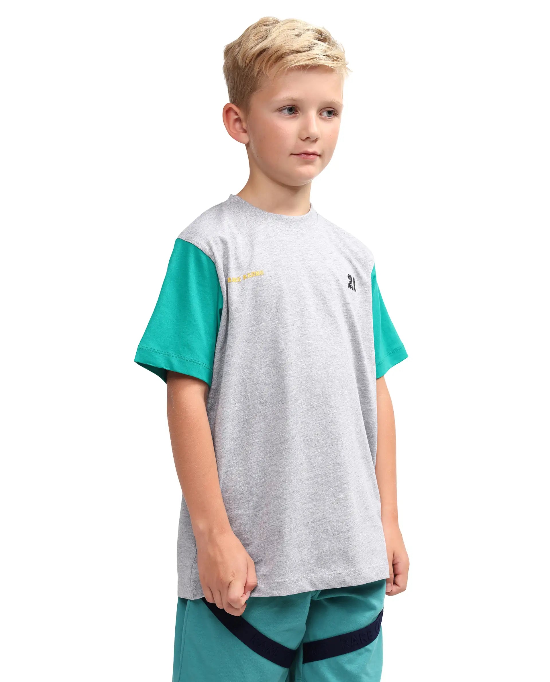 Rare Ones Kids Clerc Melange Grey Cotton Blend Fabric Pull-On Closure Regular Fit T-Shirt