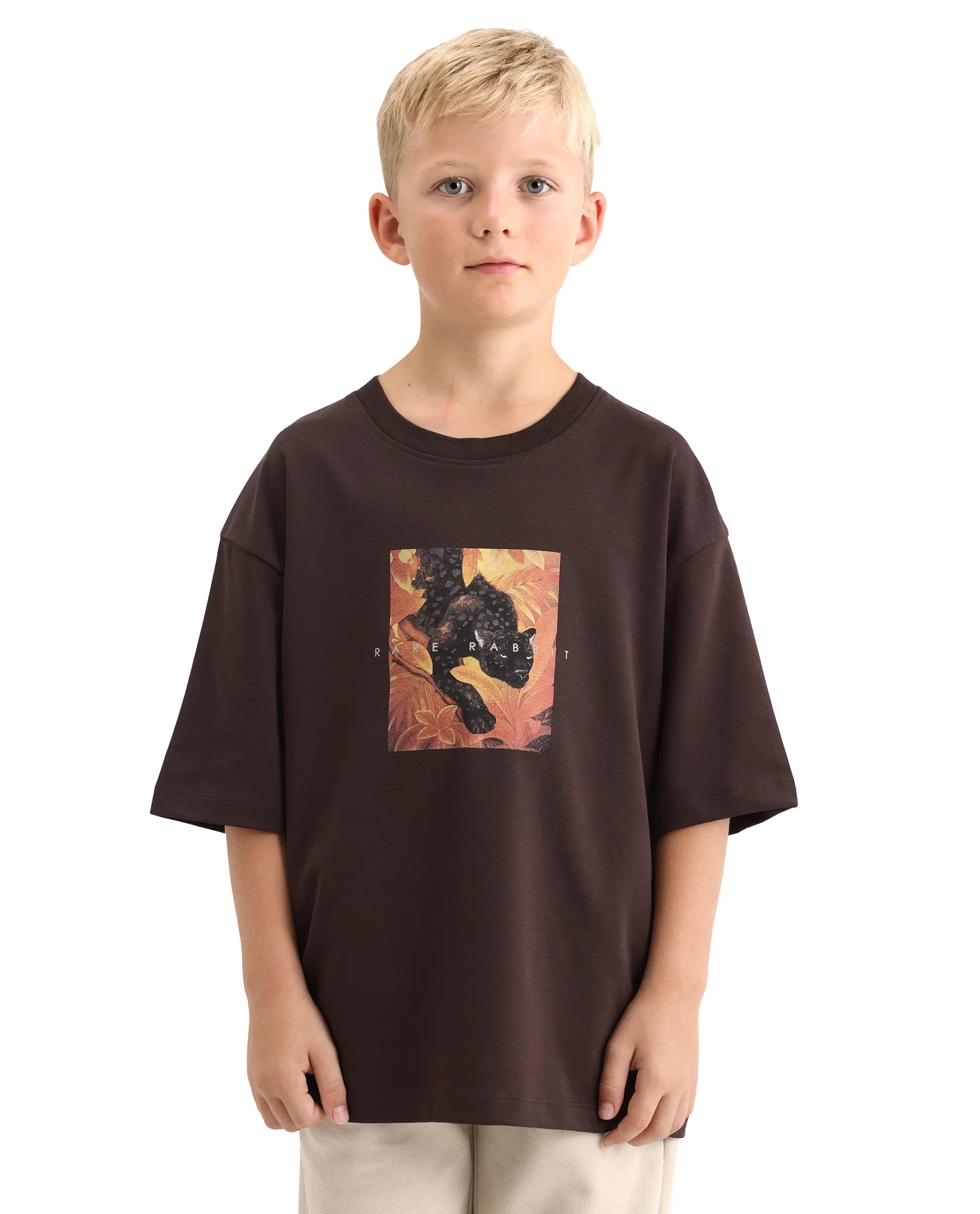Rare Ones Kids Kumo-K Dark Brown Cotton Blend Fabric Pull-On Closure Boxy Fit T-Shirt