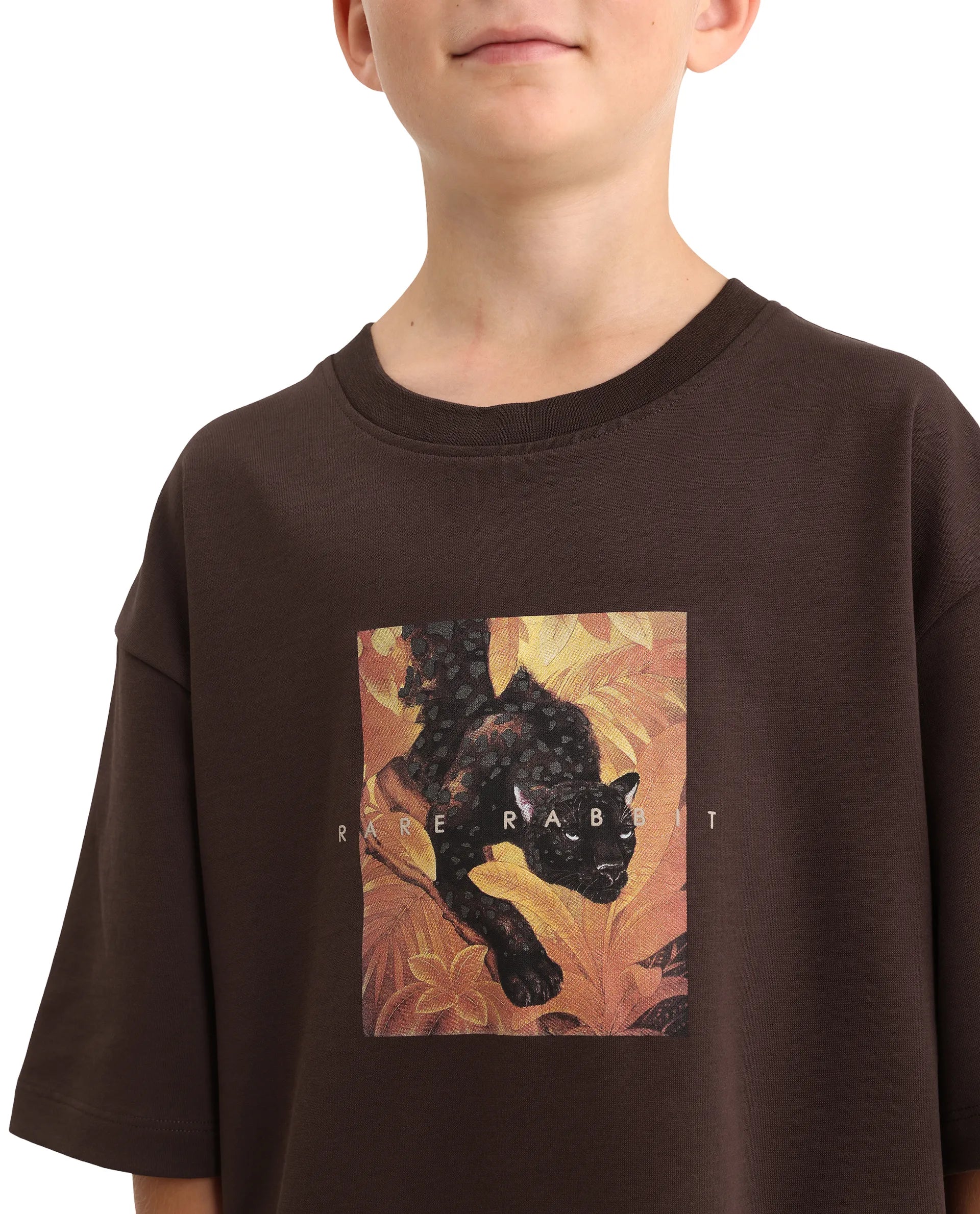 Rare Ones Kids Kumo-K Dark Brown Cotton Blend Fabric Pull-On Closure Boxy Fit T-Shirt