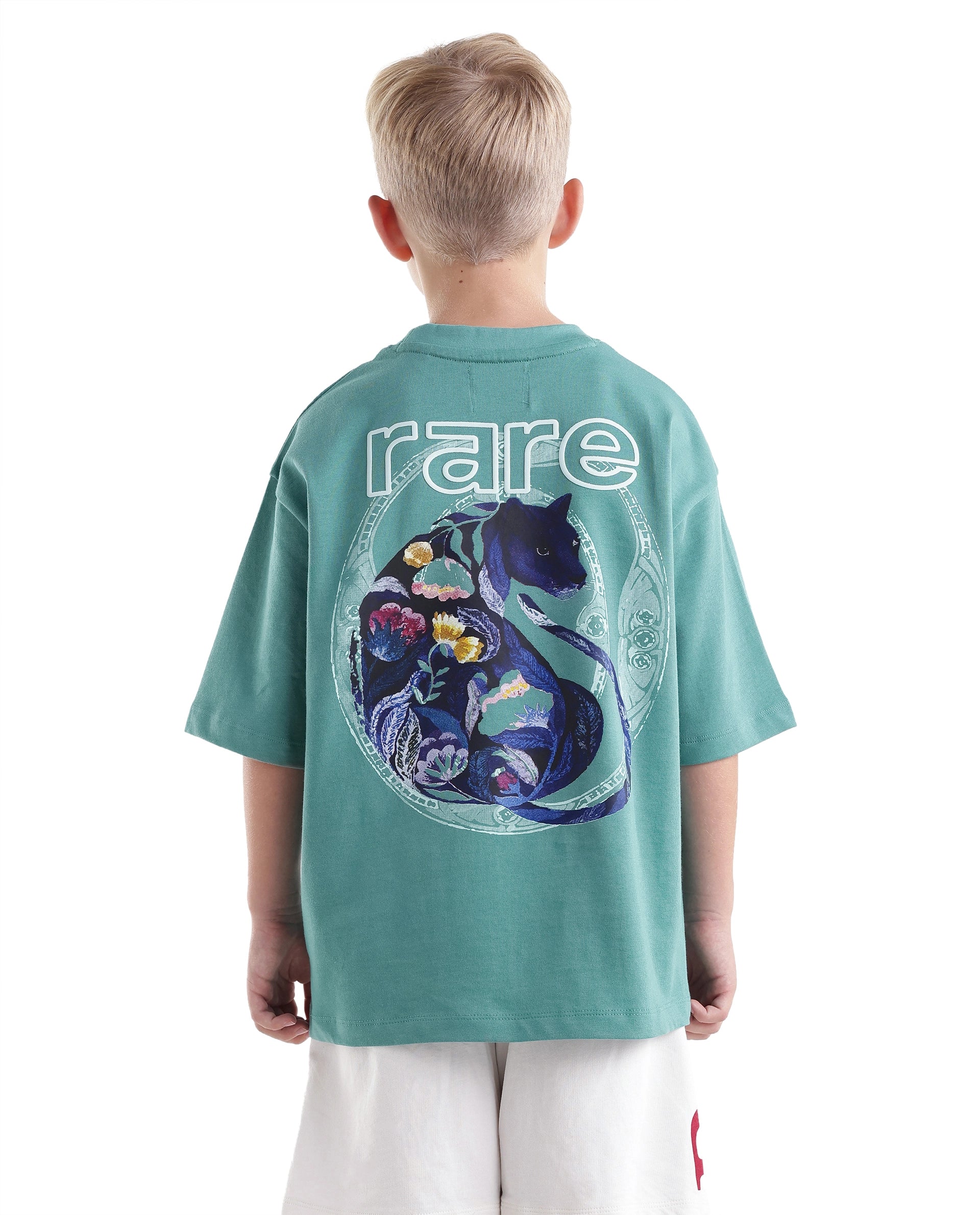 Rare Ones Kids Cato26-K Teal Cotton Fabric Pull-On Closure Oversized Fit T-Shirt