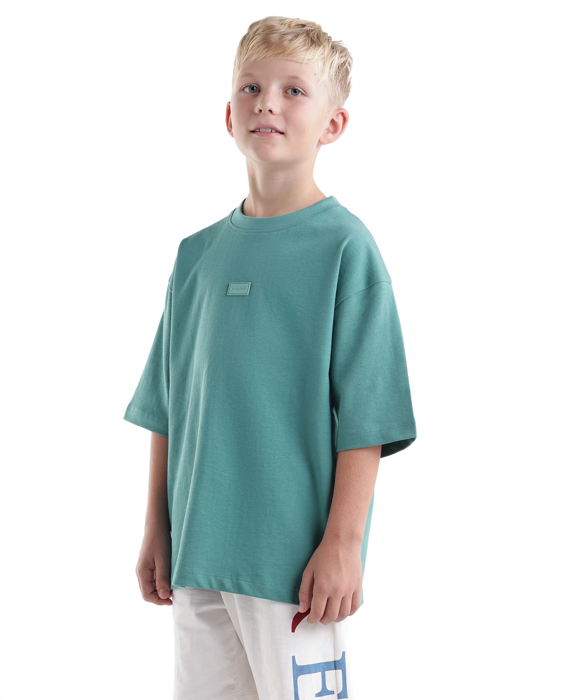 Rare Ones Kids Cato26-K Teal Cotton Fabric Pull-On Closure Oversized Fit T-Shirt