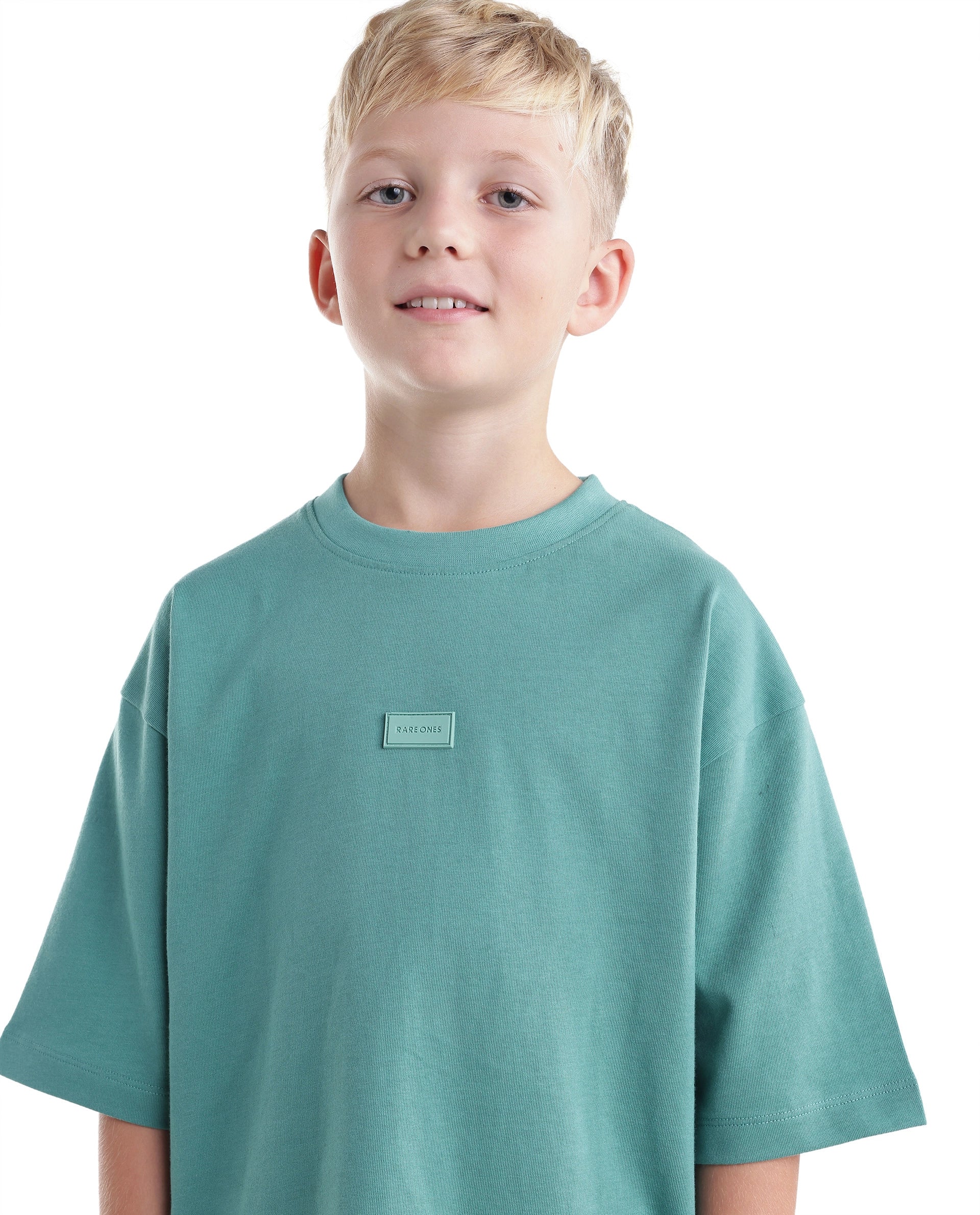 Rare Ones Kids Cato26-K Teal Cotton Fabric Pull-On Closure Oversized Fit T-Shirt
