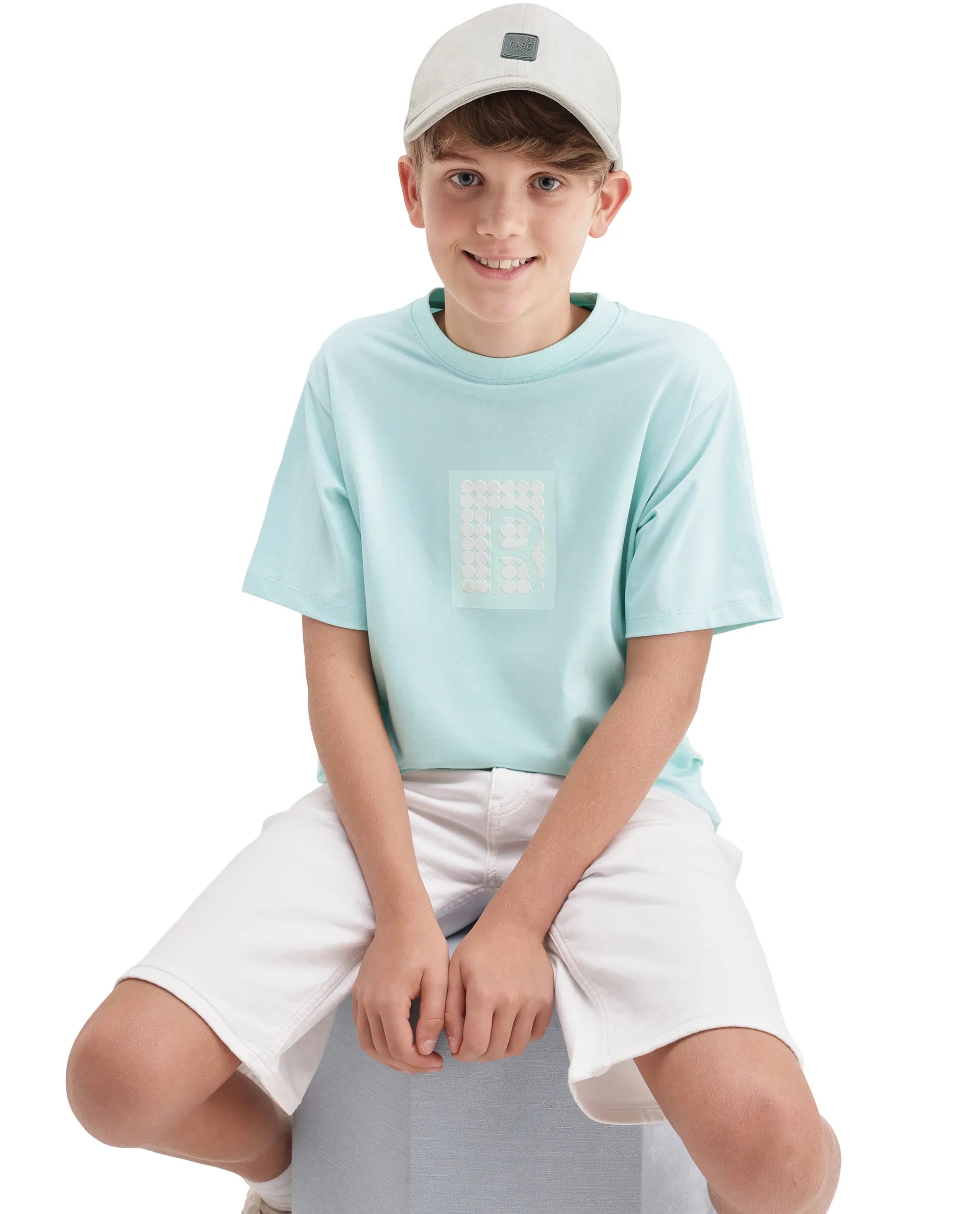 Rare Ones Kids Flan Pastel Blue Cotton Blend Fabric Pull-On Closure Regular Fit T-Shirt