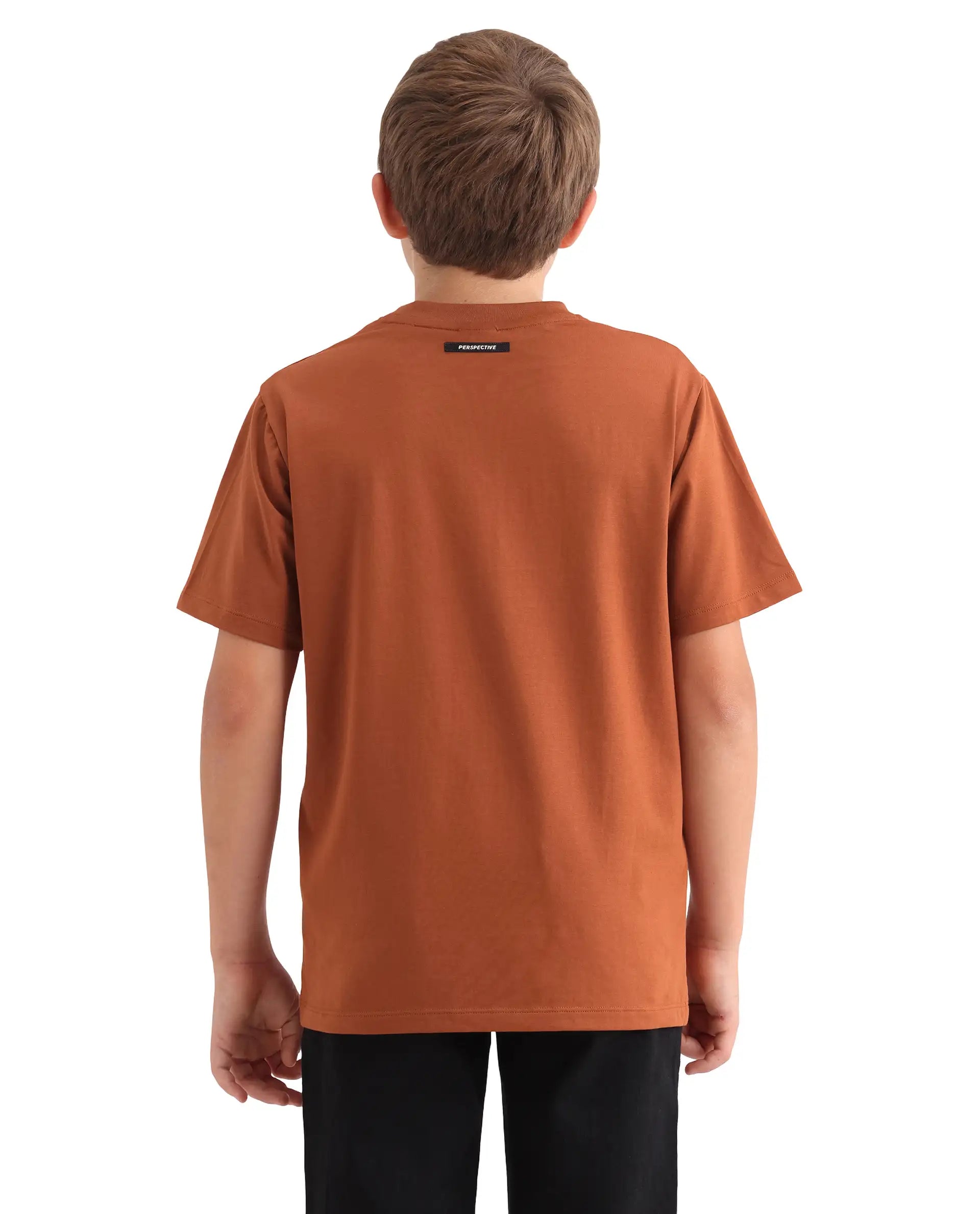 Rare Ones Kids Simp Brown Cotton Blend Fabric Pull-On Closure Regular Fit T-Shirt