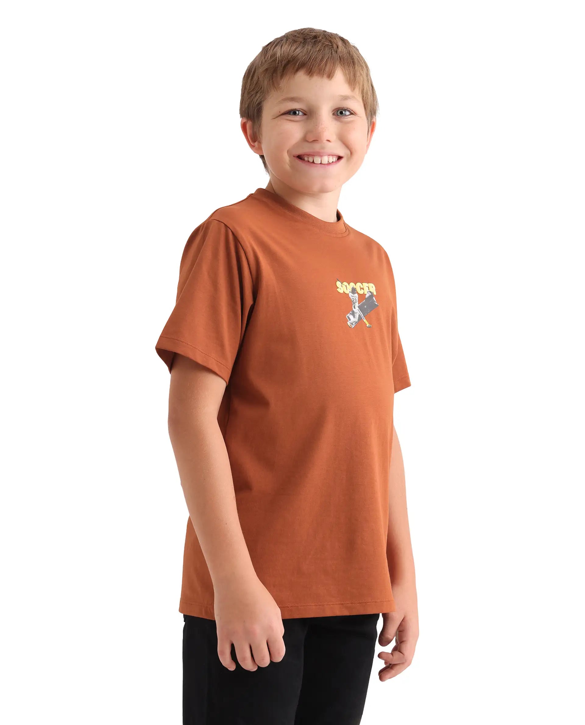 Rare Ones Kids Simp Brown Cotton Blend Fabric Pull-On Closure Regular Fit T-Shirt