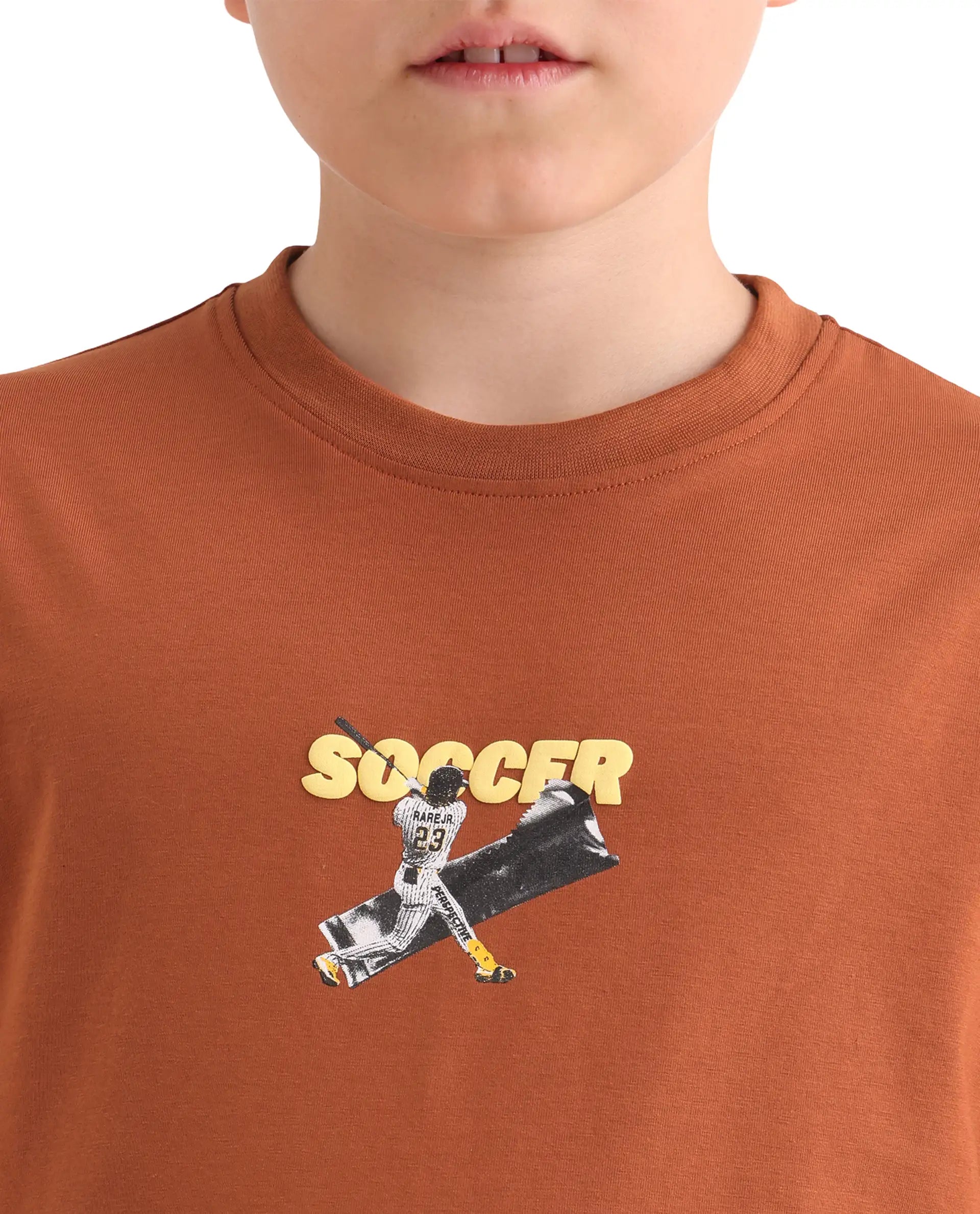 Rare Ones Kids Simp Brown Cotton Blend Fabric Pull-On Closure Regular Fit T-Shirt