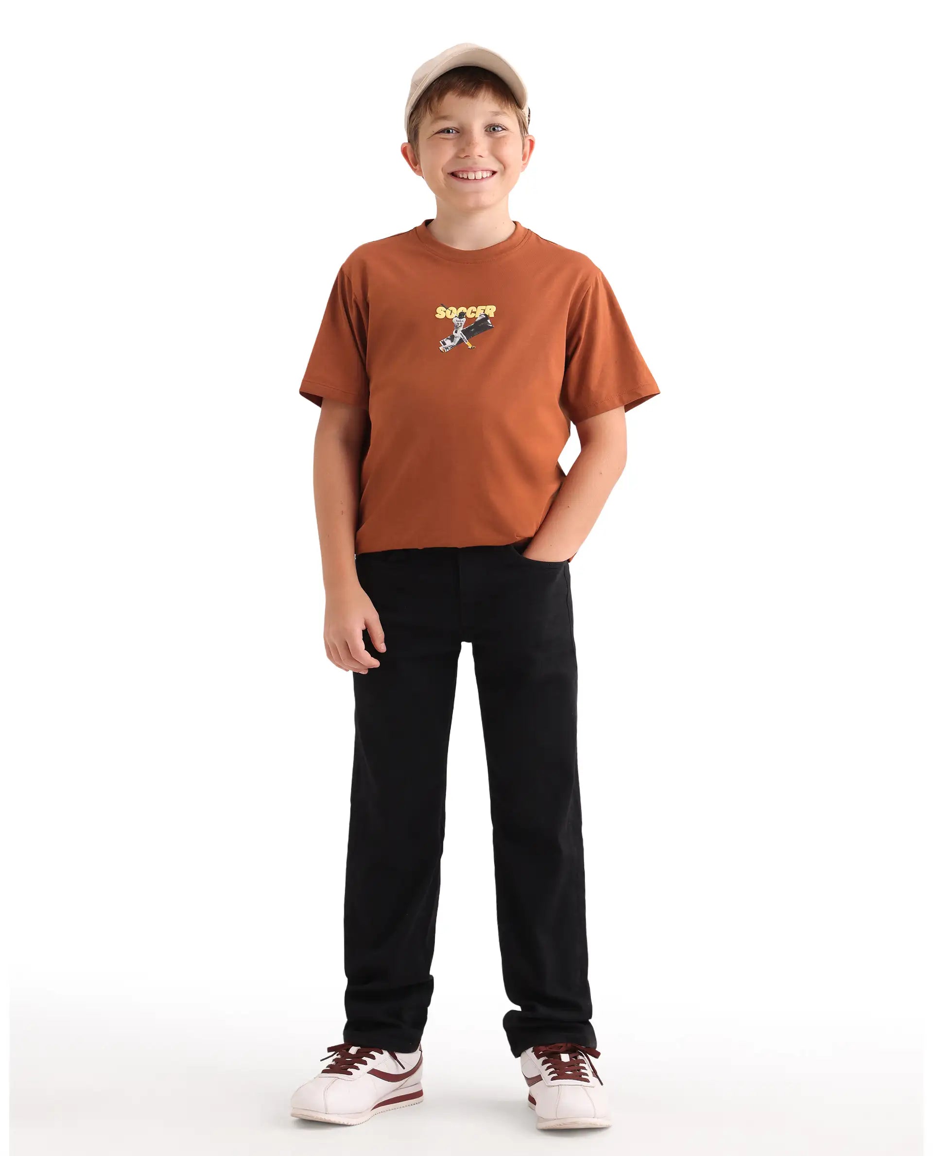 Rare Ones Kids Simp Brown Cotton Blend Fabric Pull-On Closure Regular Fit T-Shirt
