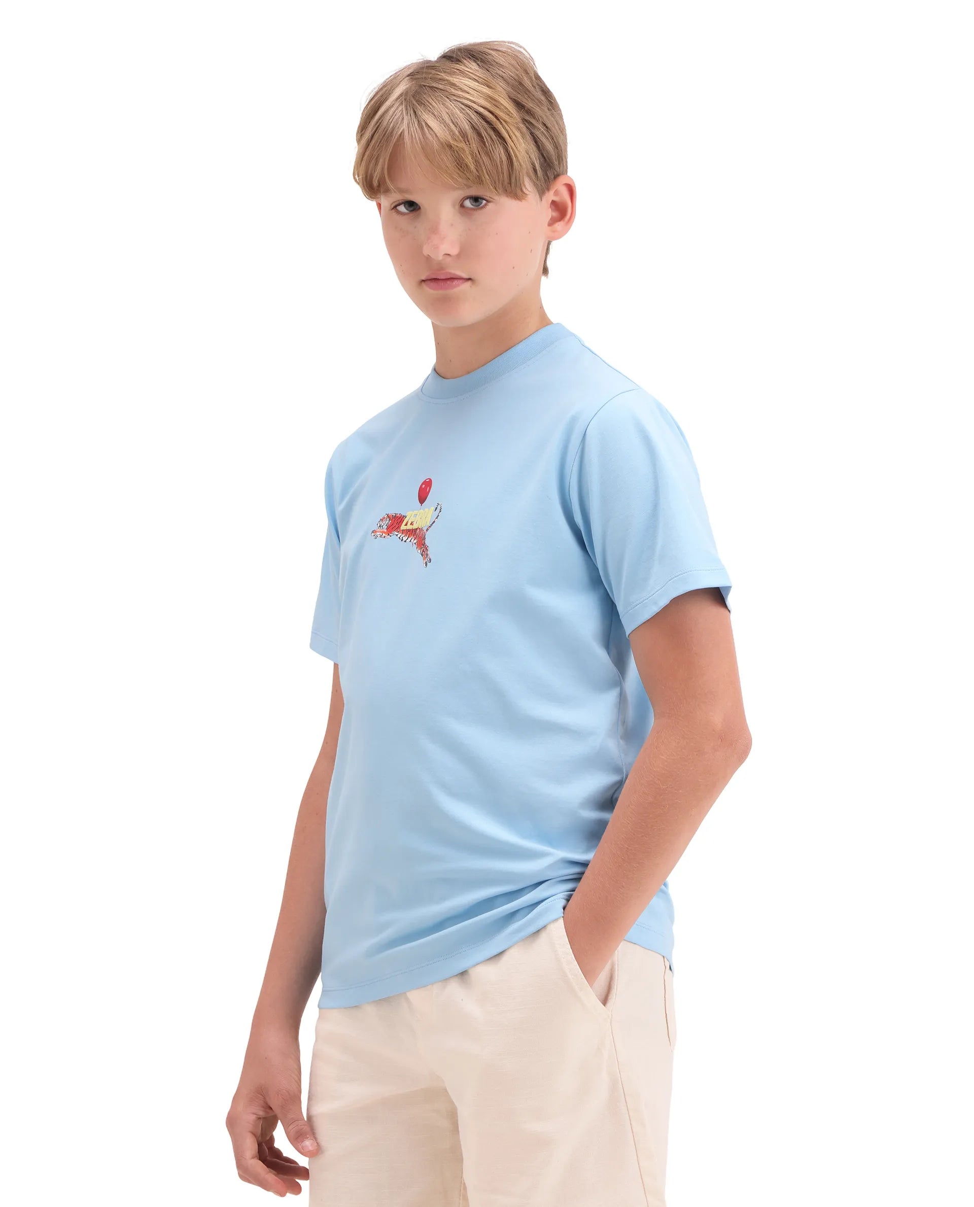 Rare Ones Kids Simp Light Blue Cotton Blend Fabric Pull-On Closure Regular Fit T-Shirt