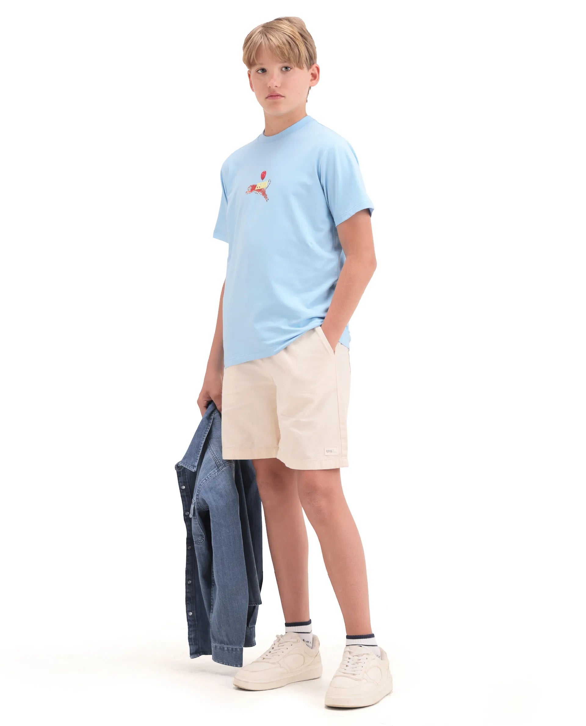 Rare Ones Kids Simp Light Blue Cotton Blend Fabric Pull-On Closure Regular Fit T-Shirt