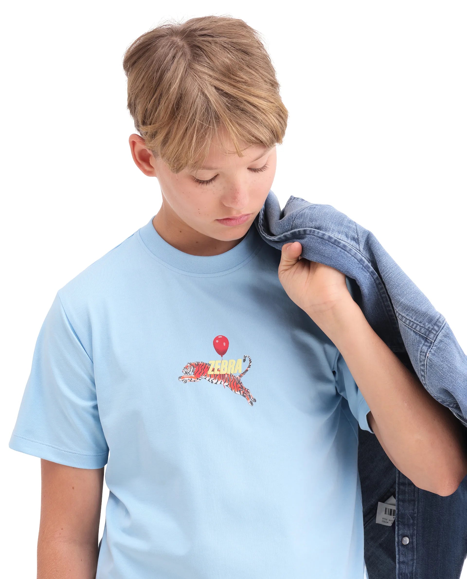 Rare Ones Kids Simp Light Blue Cotton Blend Fabric Pull-On Closure Regular Fit T-Shirt