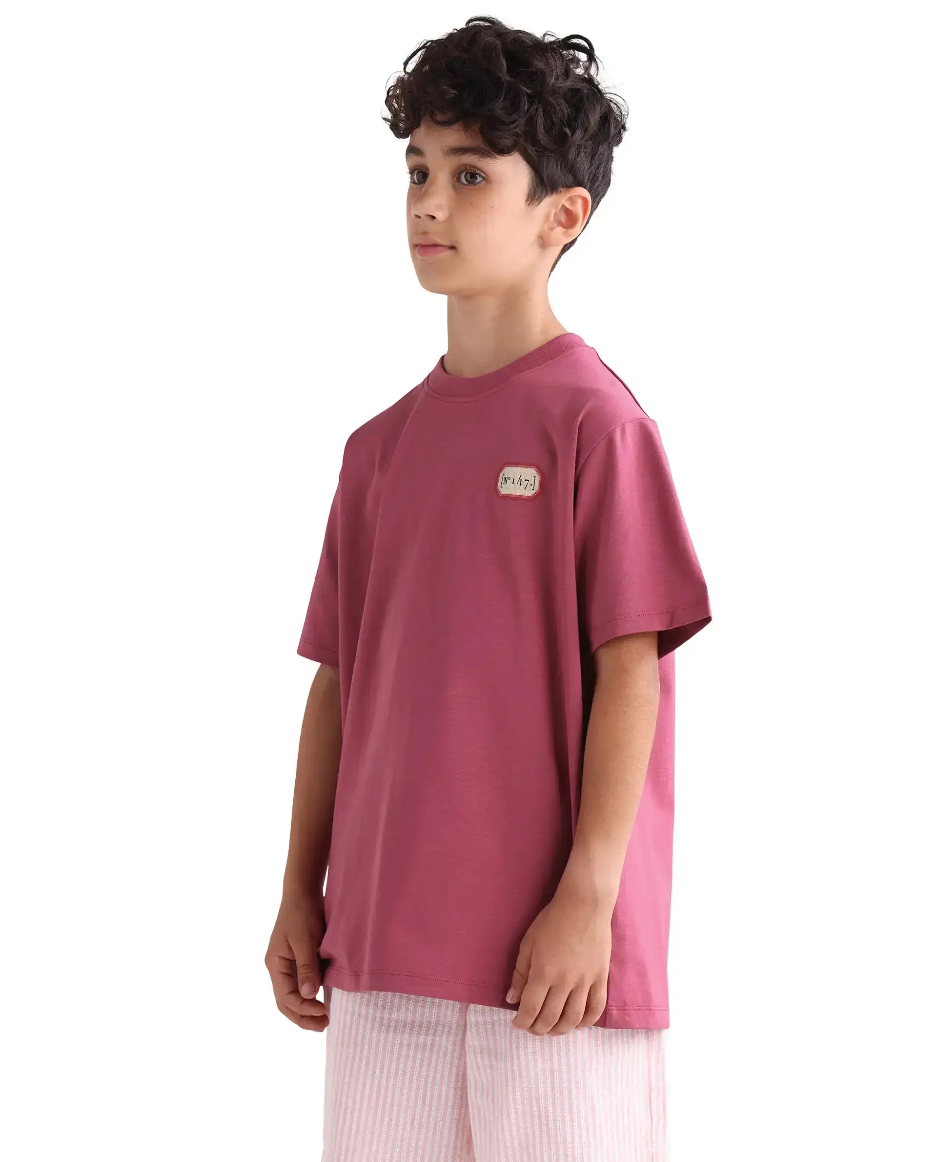 Rare Ones Kids Hirm-K Dark Pink Cotton Blend Fabric Pull-On Closure Regular Fit T-Shirt