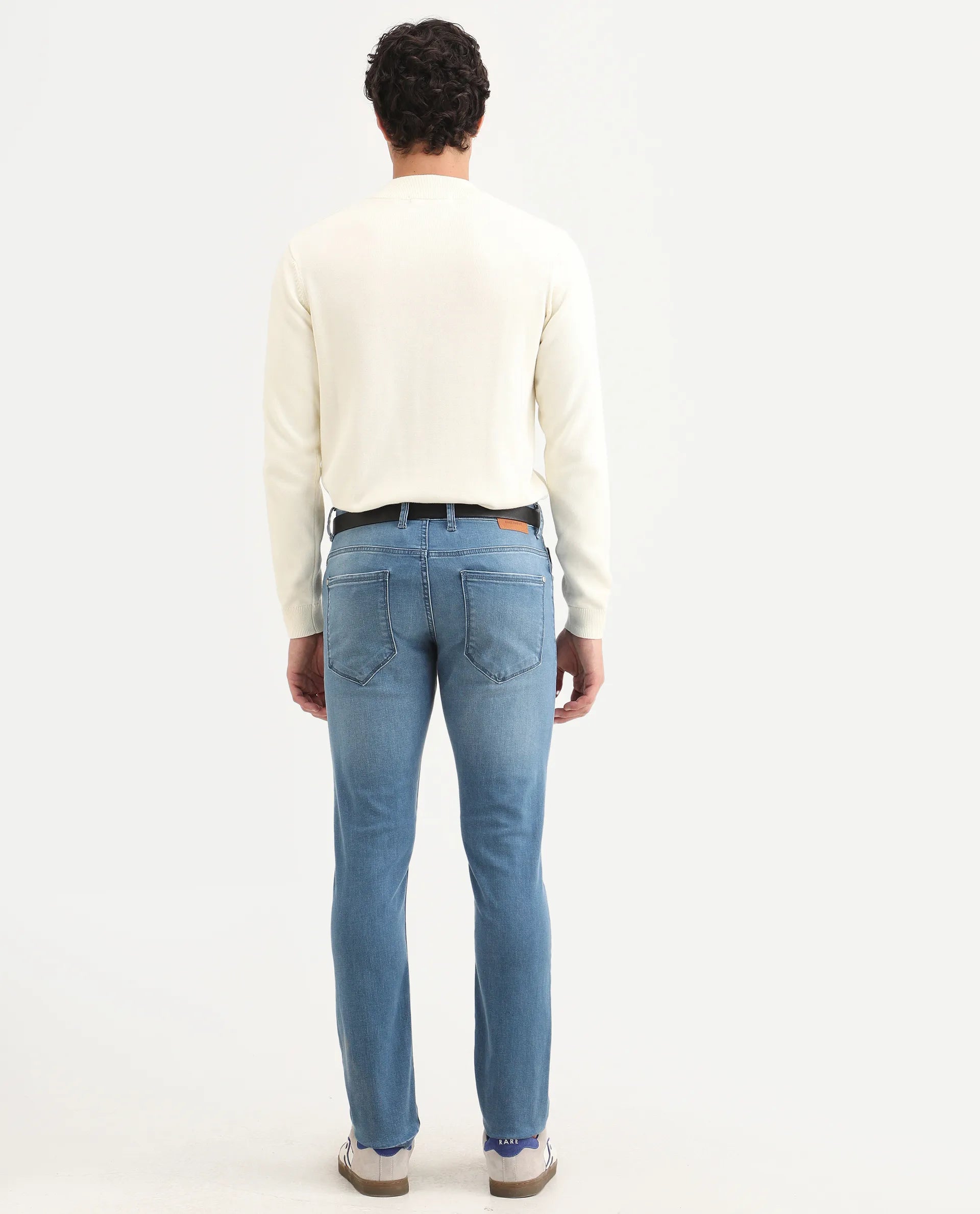 Rare Rabbit Men's Kunor Blue Cotton Blend Fabric Hawk Slim Fit Plain Jeans