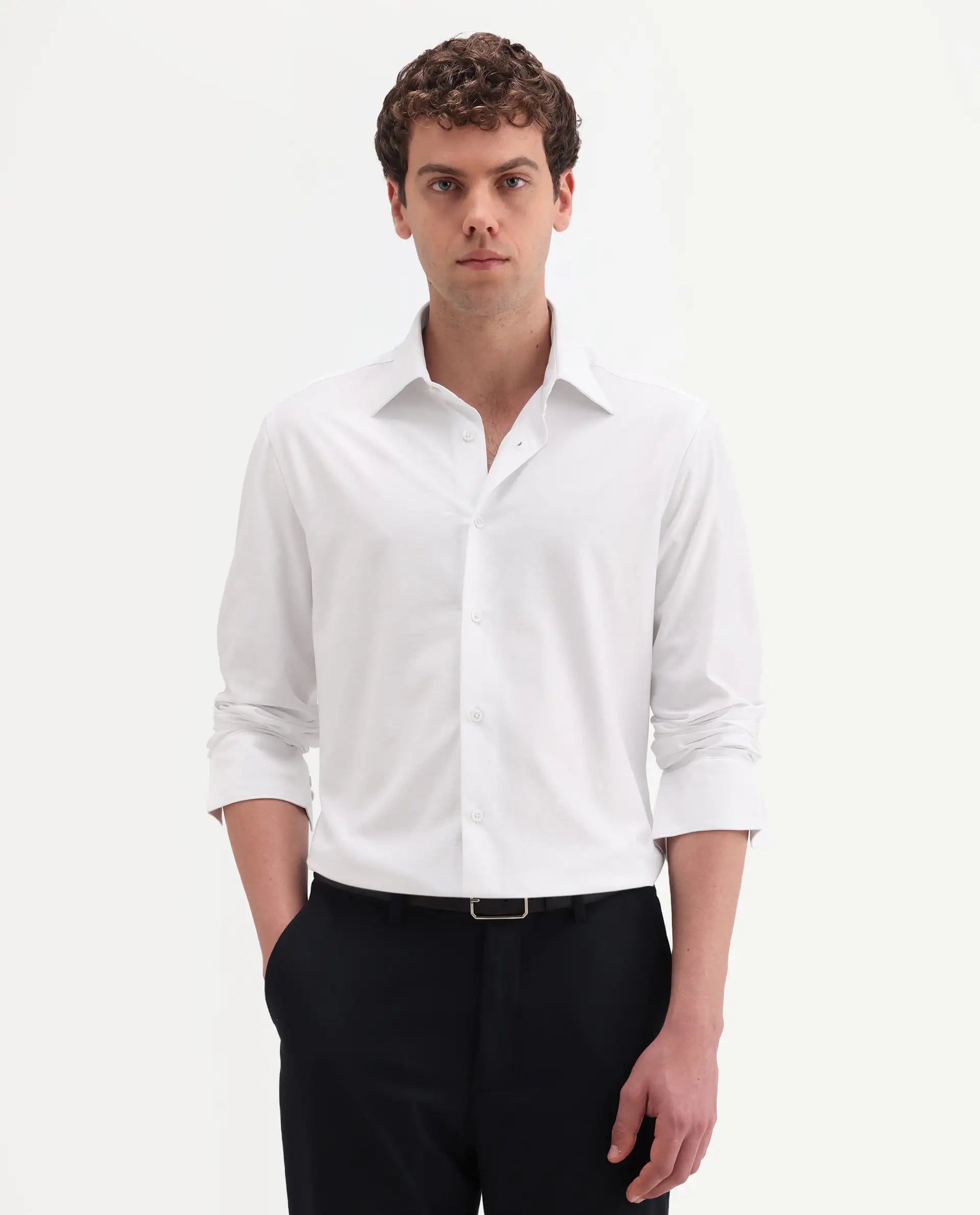 Rare Rabbit Men's Bogi White Cotton Blend Full Sleeve Spread Collar Regular Fit Plain Shirt