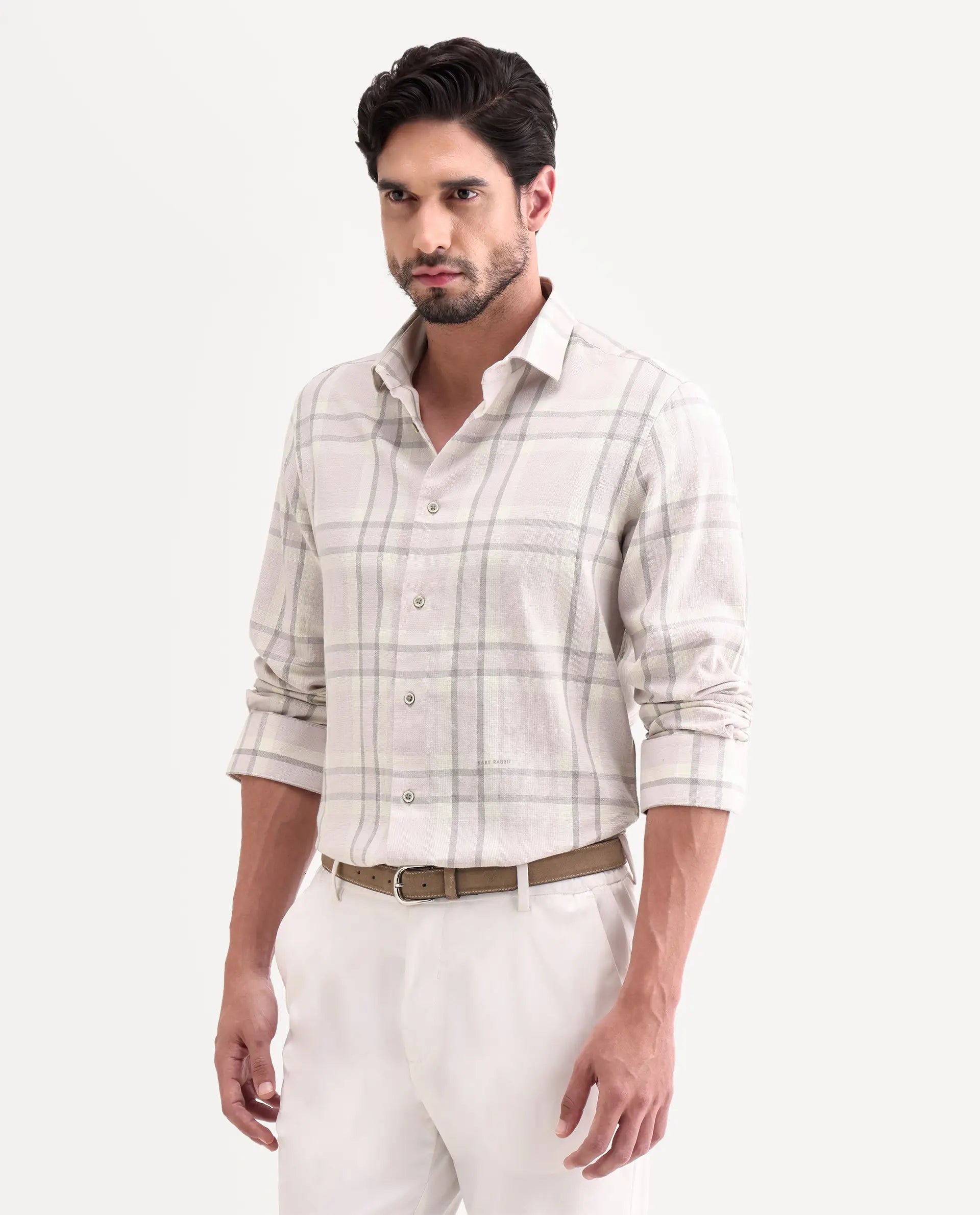 Rare Rabbit Men's Cardin-26 Pastel Purple Cotton Full Sleeve Spread Collar Regular Fit Checked Shirt