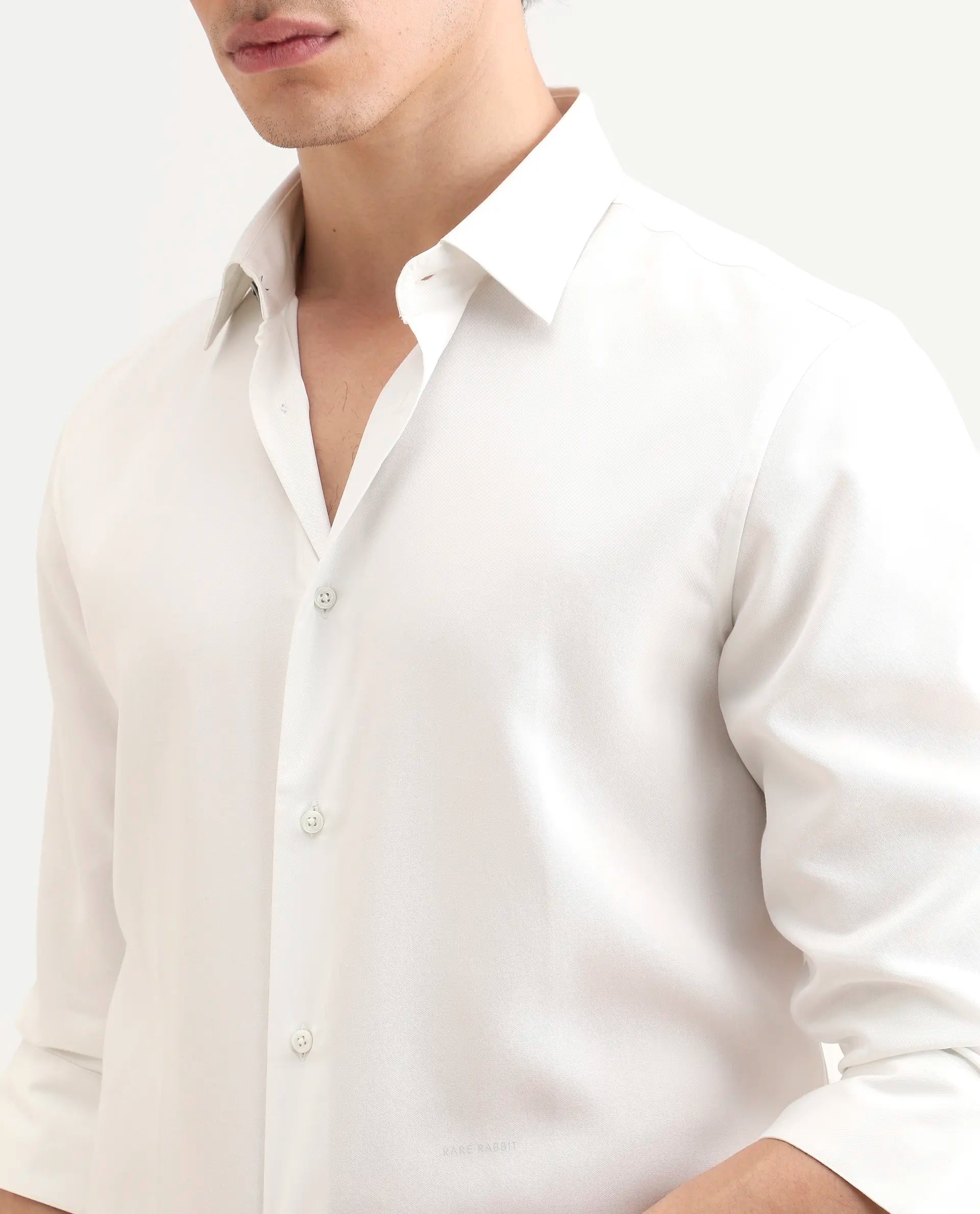 Rare Rabbit Men's Dream White Tencel Fabric Full Sleeve Spread Collar Regular Fit Plain Shirt