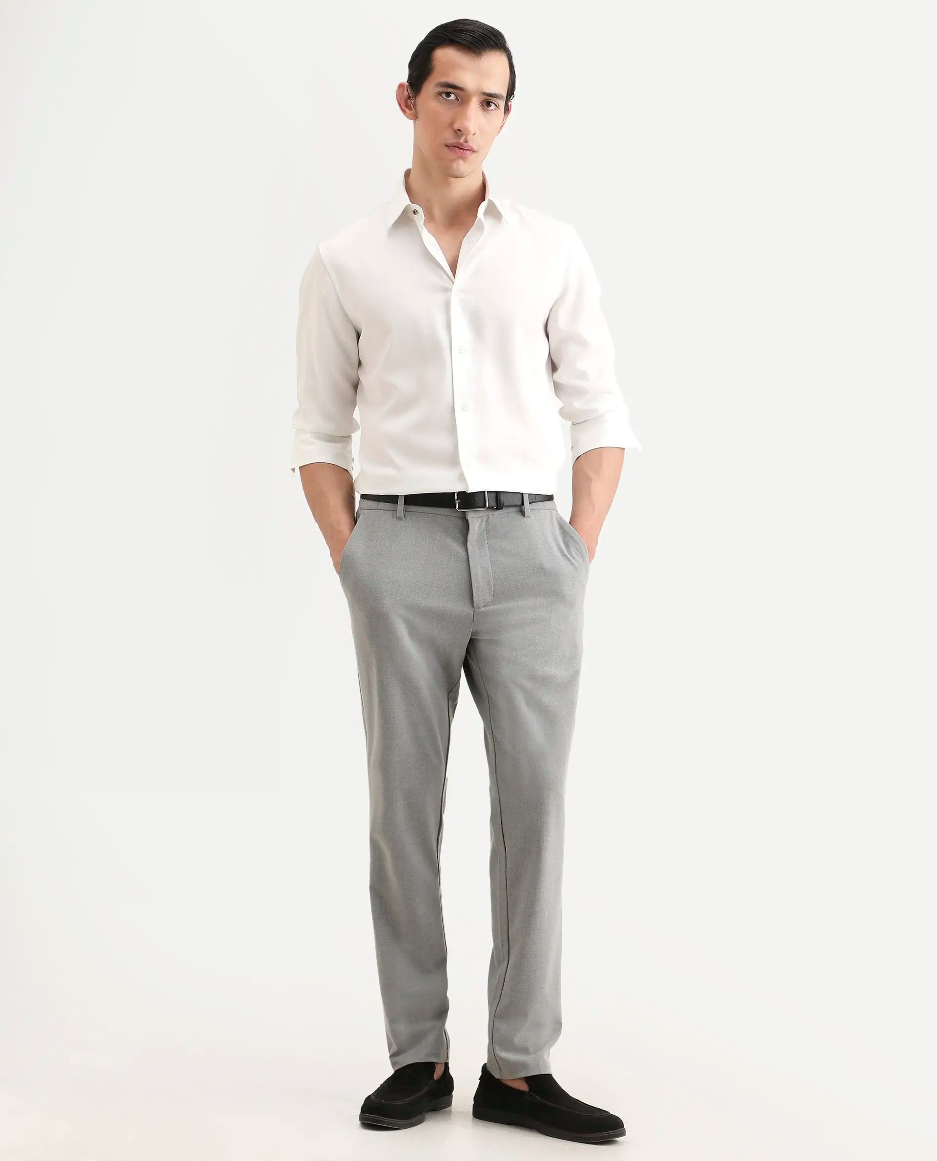 Rare Rabbit Men's Dream White Tencel Fabric Full Sleeve Spread Collar Regular Fit Plain Shirt