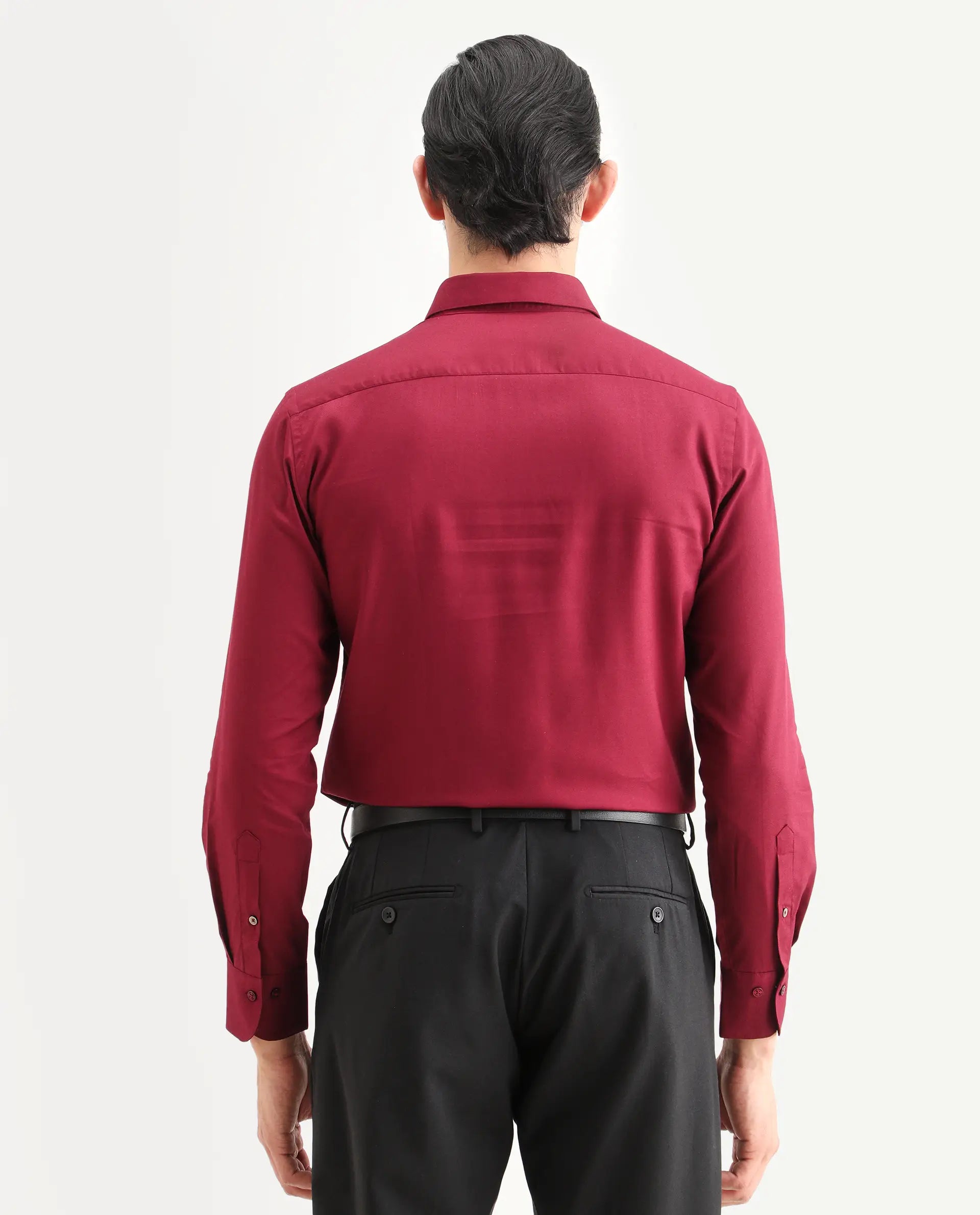 Rare Rabbit Men's Essonn Dark Red Cotton Blend Fabric Full Sleeve Spread Collar Regular Fit Plain Shirt