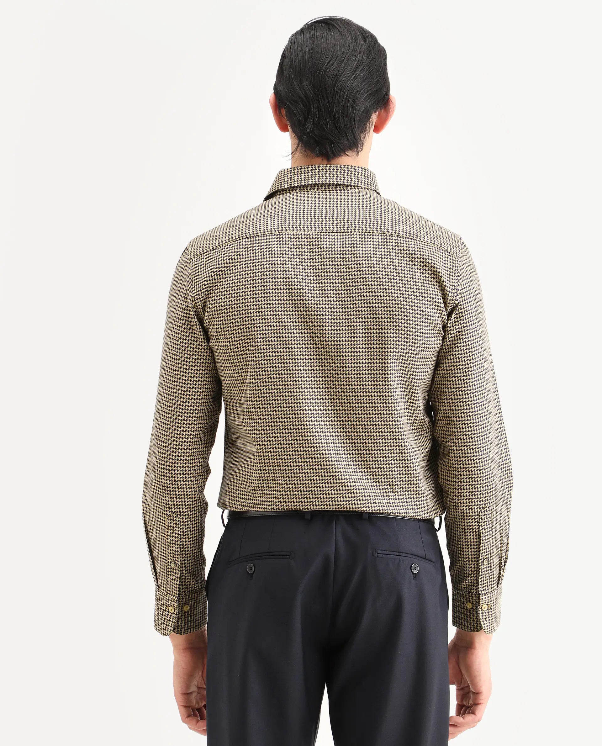 Rare Rabbit Men's Ghesto Light Beige Cotton Fabric Full Sleeve Spread Collar Regular Fit Checked Shirt