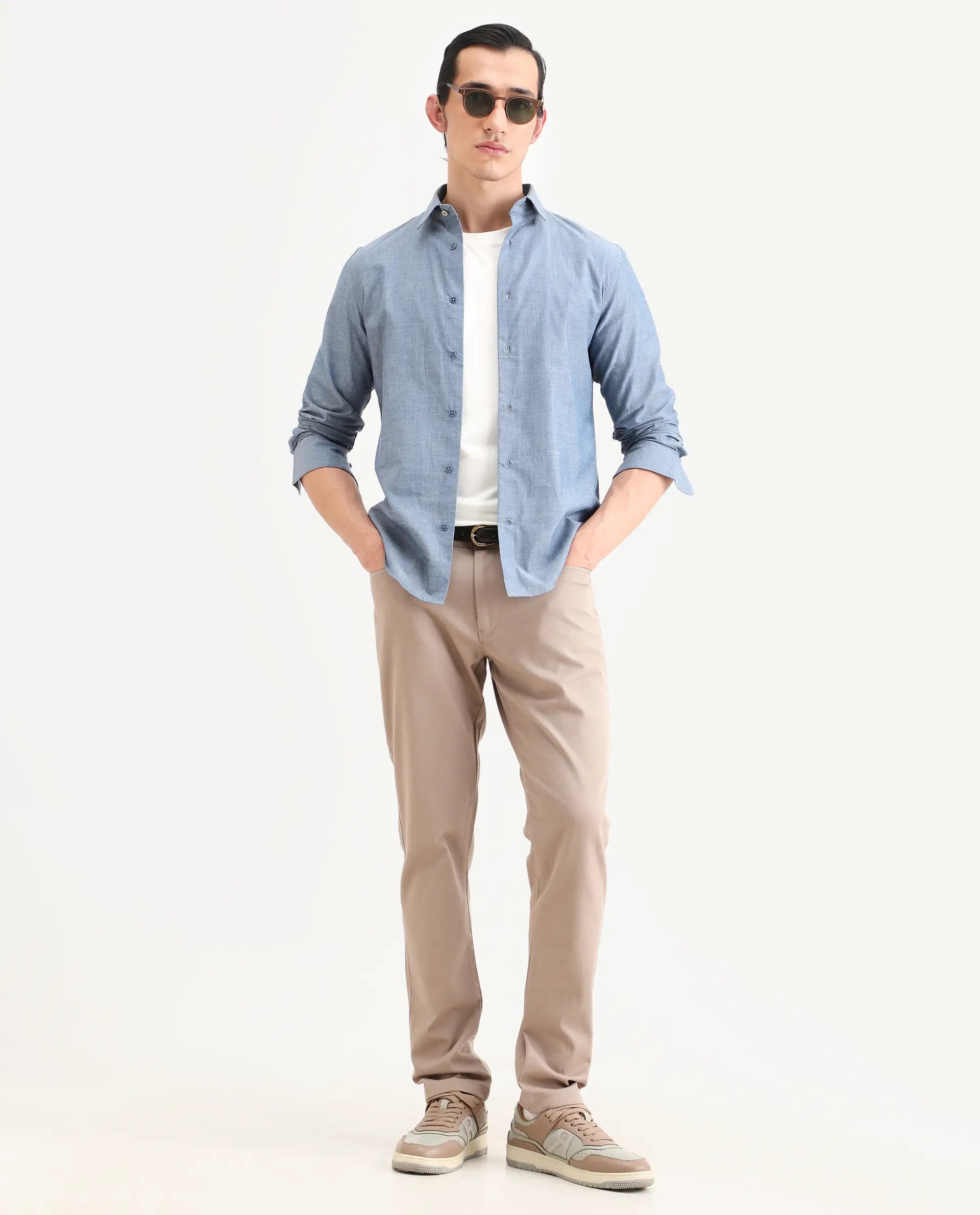 Rare Rabbit Men's Marth Dusky Grey Cotton Fabric Full Sleeve Spread Collar Regular Fit Plain Shirt