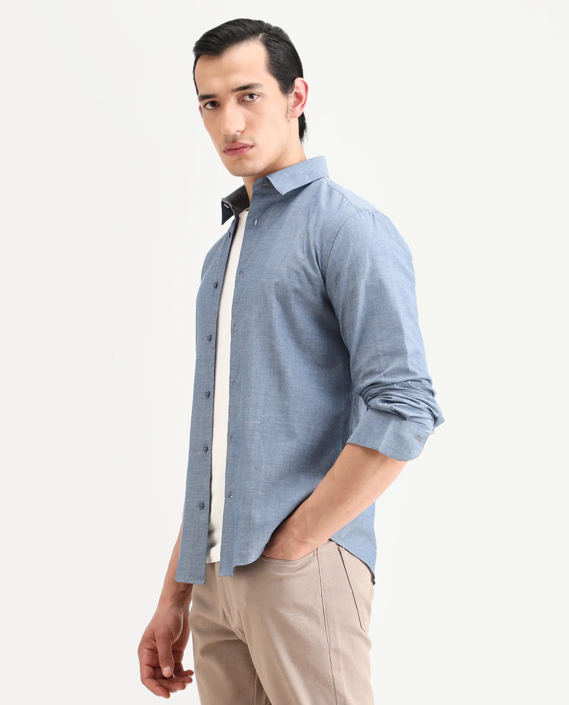 Rare Rabbit Men's Marth Dusky Grey Cotton Fabric Full Sleeve Spread Collar Regular Fit Plain Shirt