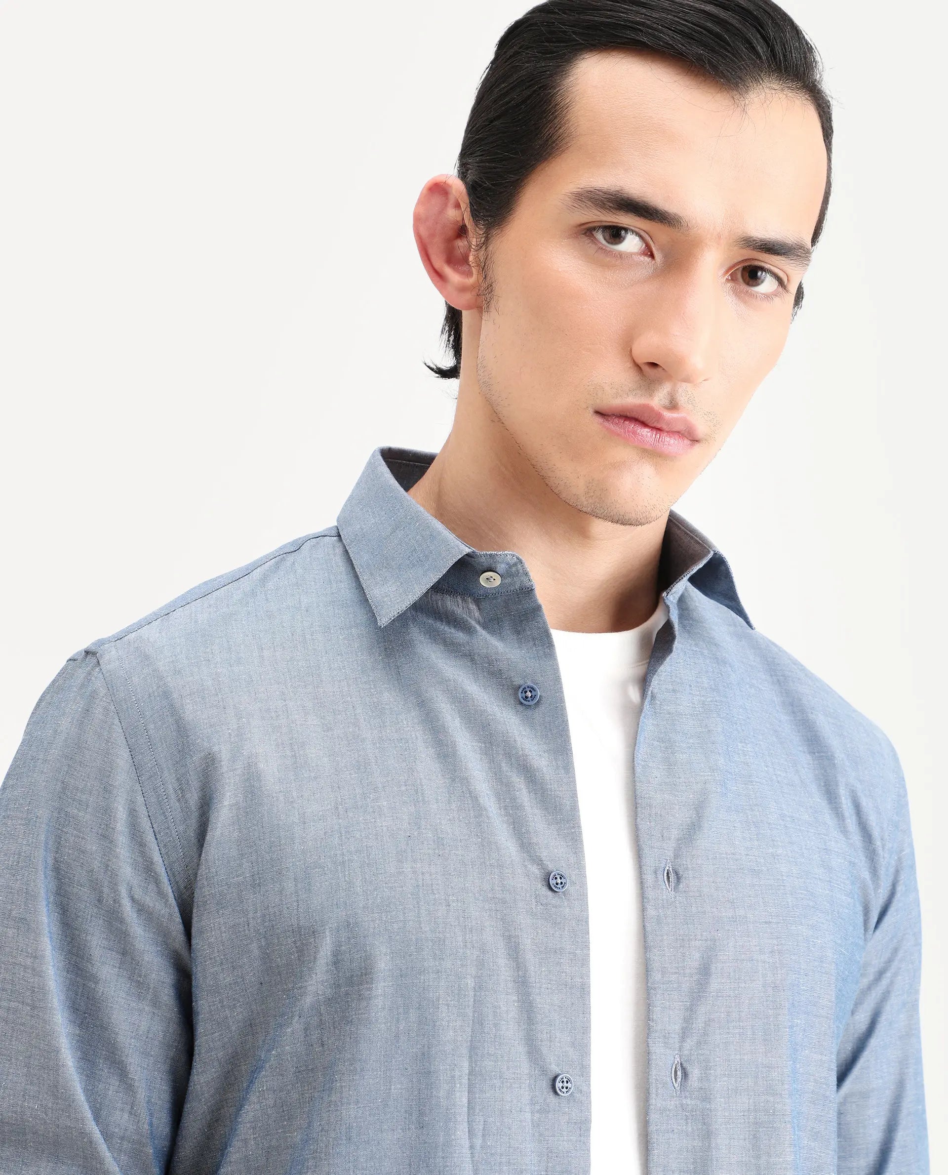 Rare Rabbit Men's Marth Dusky Grey Cotton Fabric Full Sleeve Spread Collar Regular Fit Plain Shirt