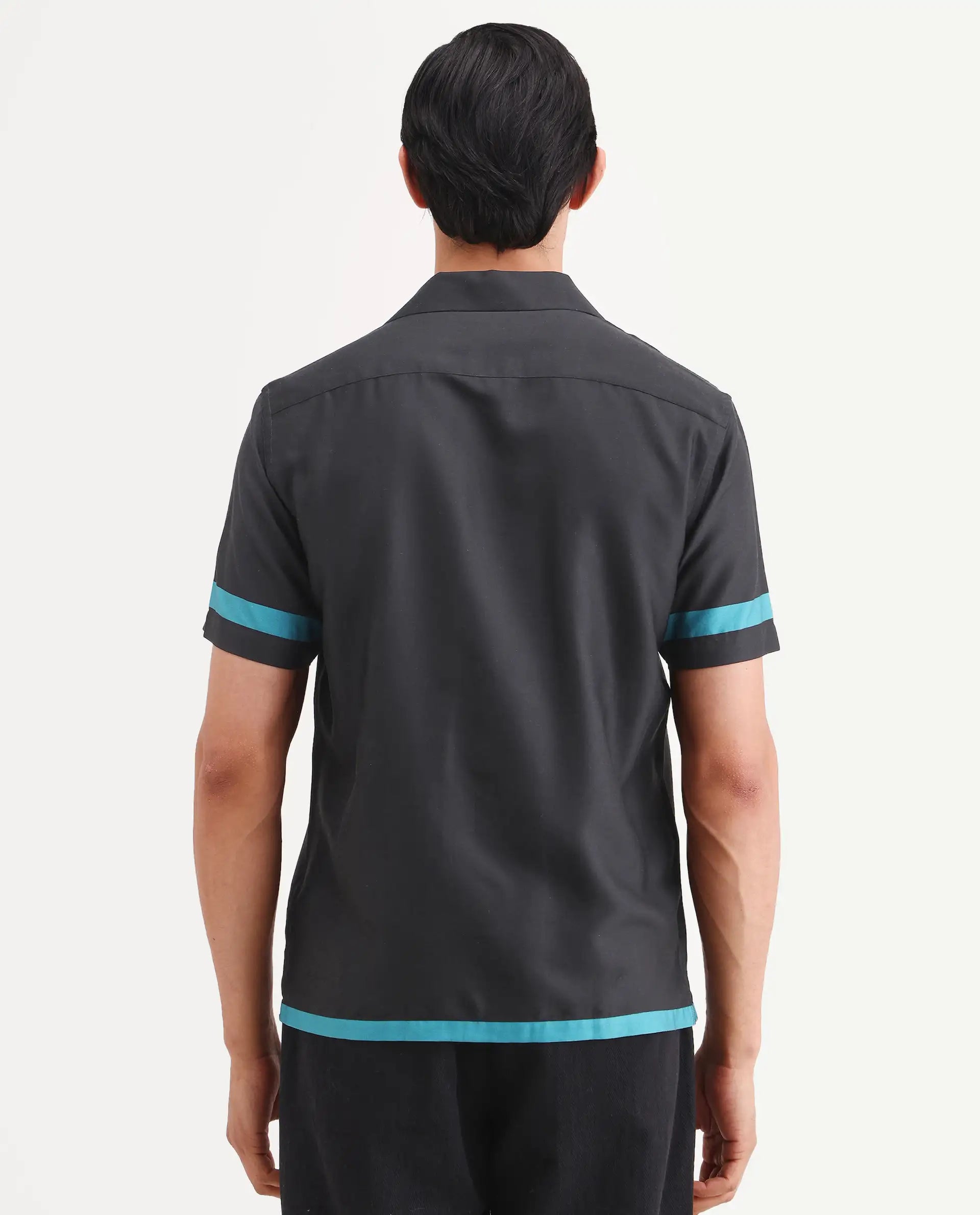 Rare Rabbit Men's Jumble Dark Black Cotton Fabric Full Sleeve Spread Collar Regular Fit Embroidered Shirt