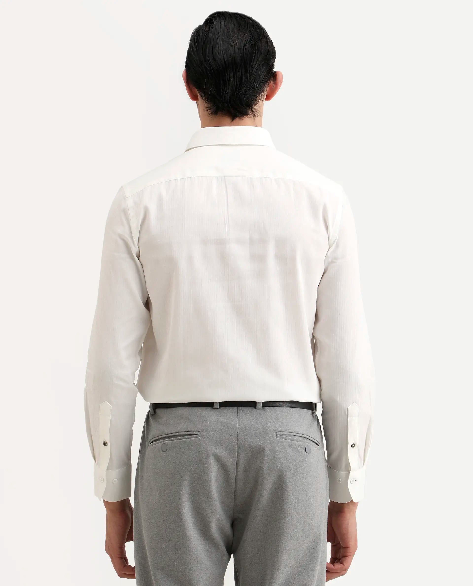 Rare Rabbit Men's Bellany White Cotton Fabric Full Sleeve Spread Collar Regular Fit Plain Shirt