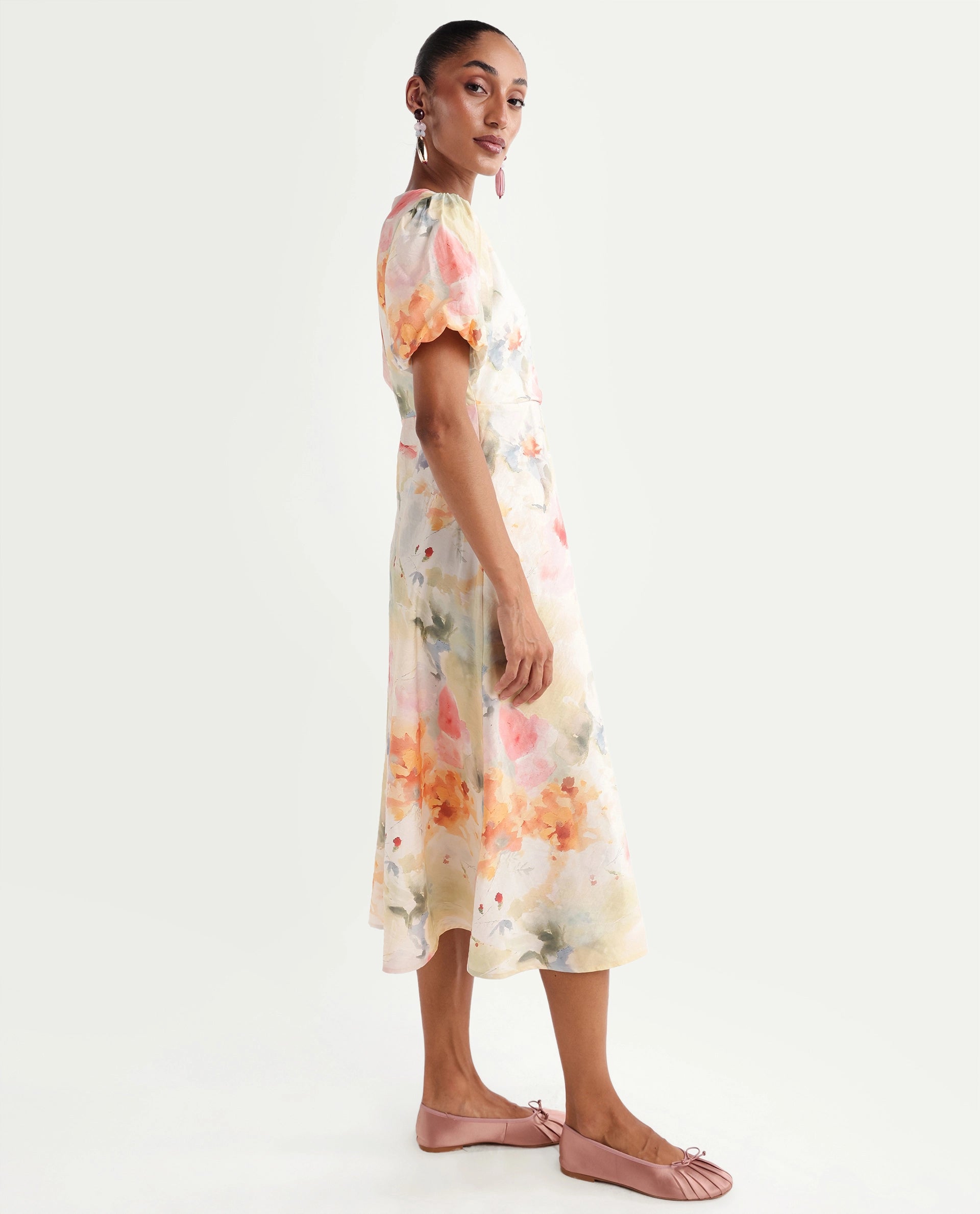 Rareism Women's Hivi Multi Viscose Blend Over Lap Fit And Flare Floral Print Dress
