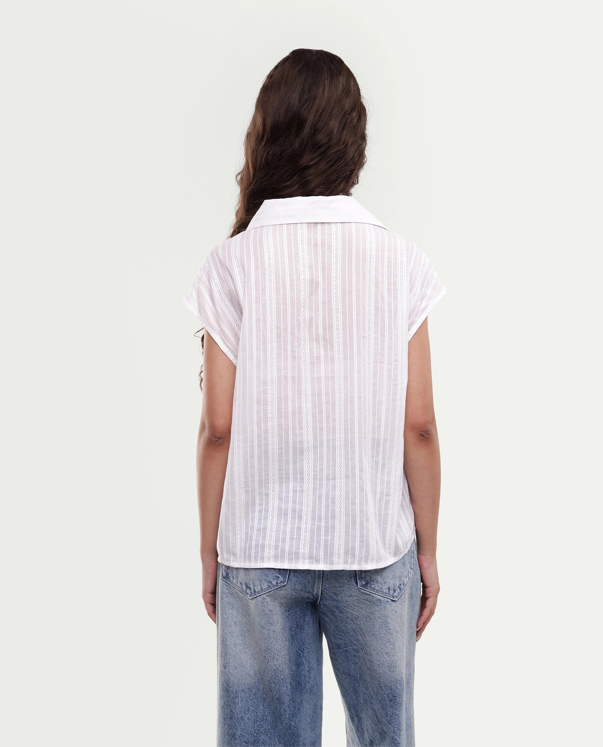 Rareism Women's Koya Off White Cotton Mandarin Collar Regular Plain Top