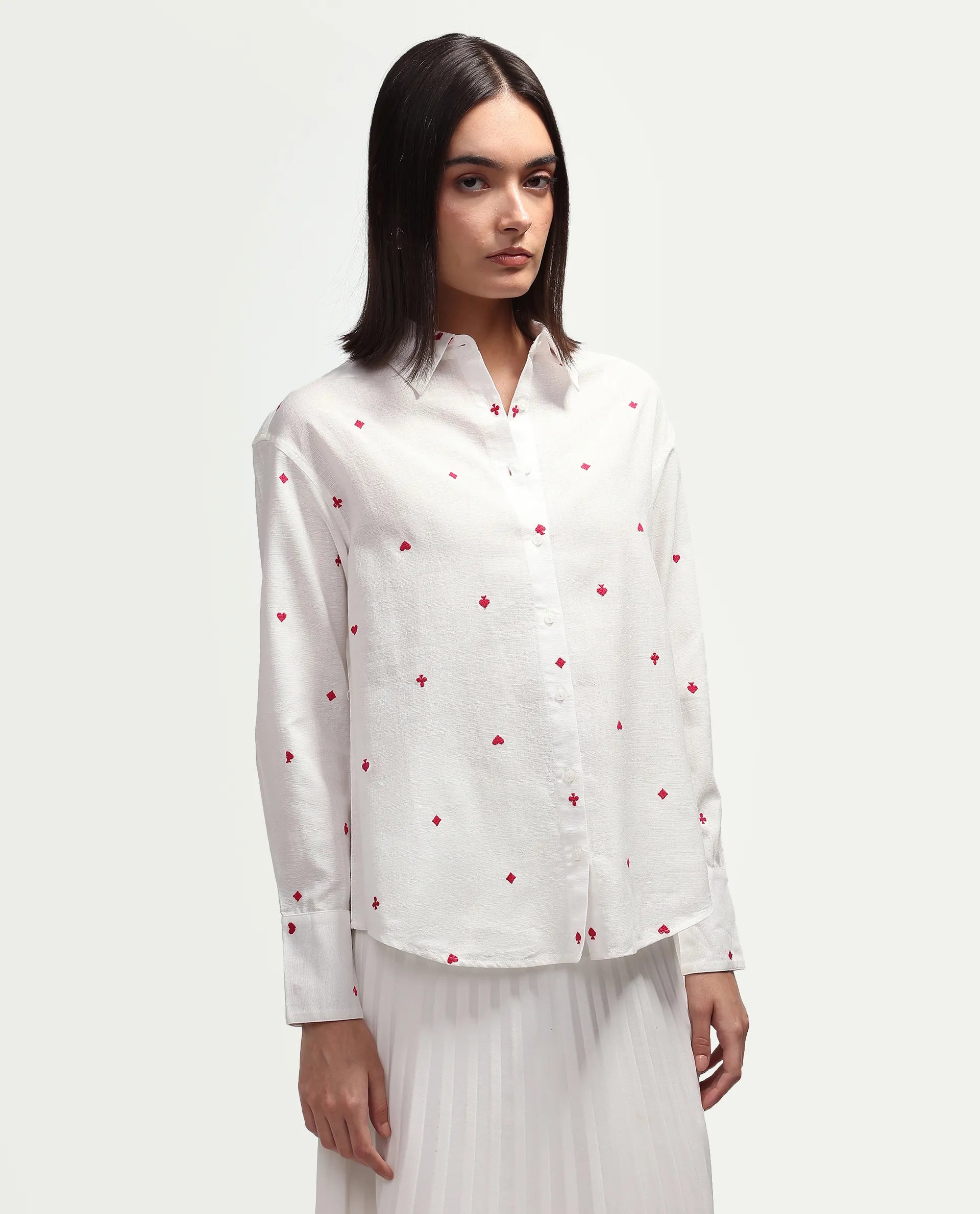 Rareism Women's Melox Off White Cotton Full Sleeve Spread Collar Relaxed Plain Shirt