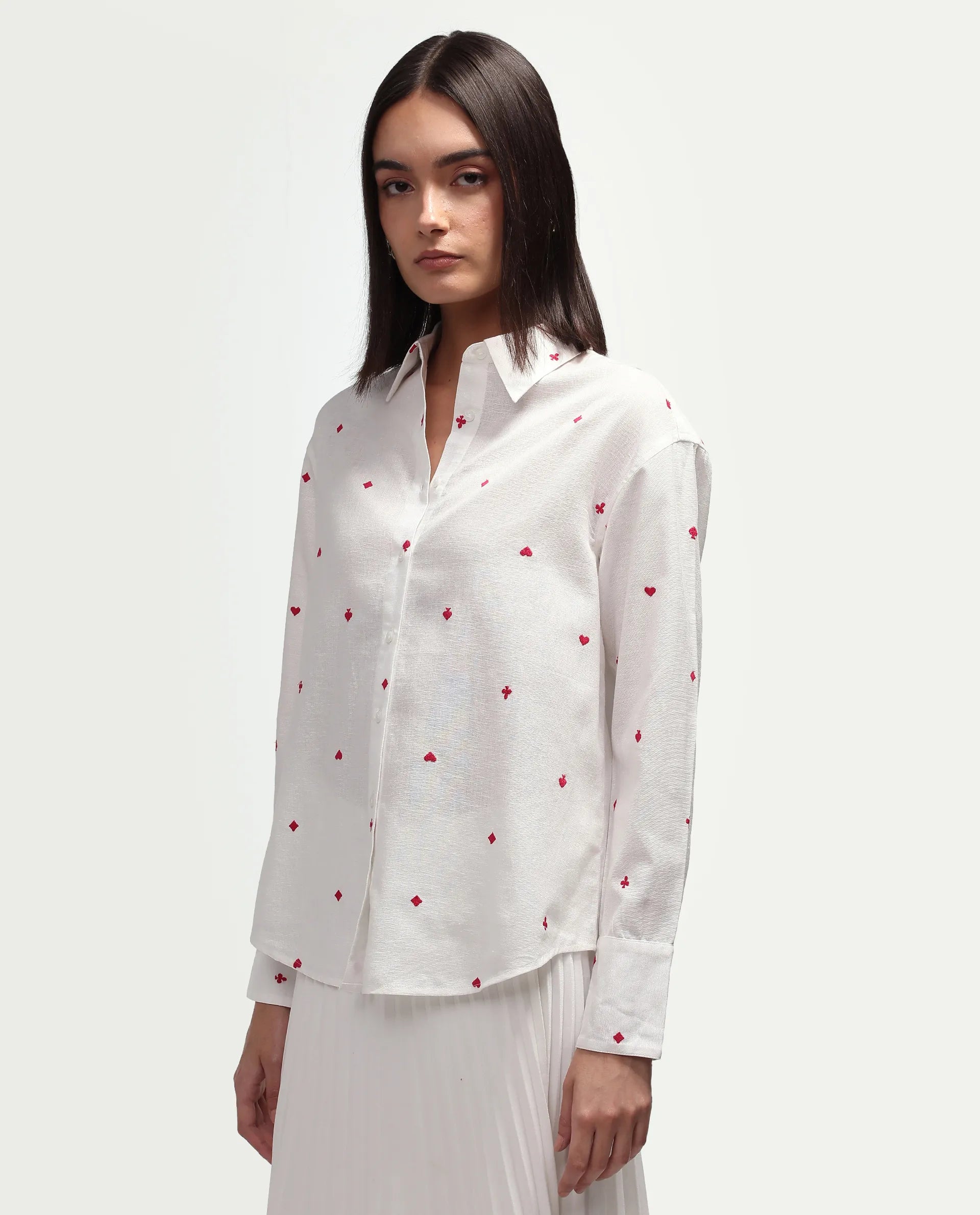 Rareism Women's Melox Off White Cotton Full Sleeve Spread Collar Relaxed Plain Shirt
