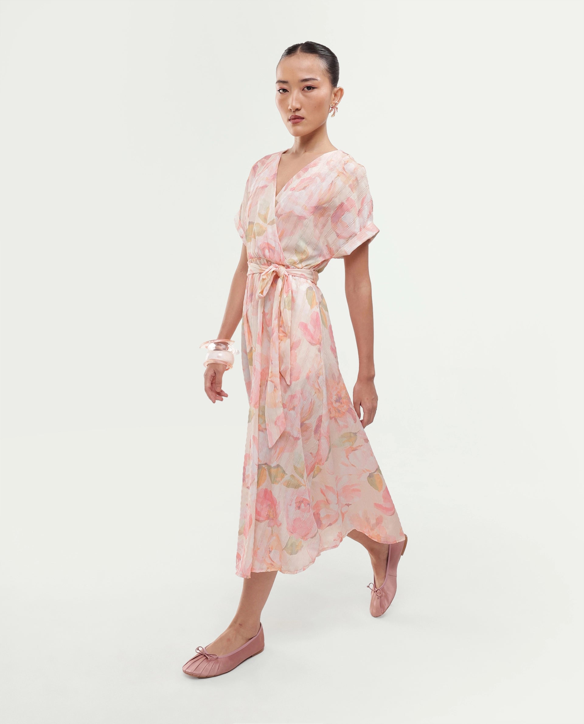 Rareism Women's Valno Light Multi Polyester Fabric Over Lap Flared Floral Print Dress